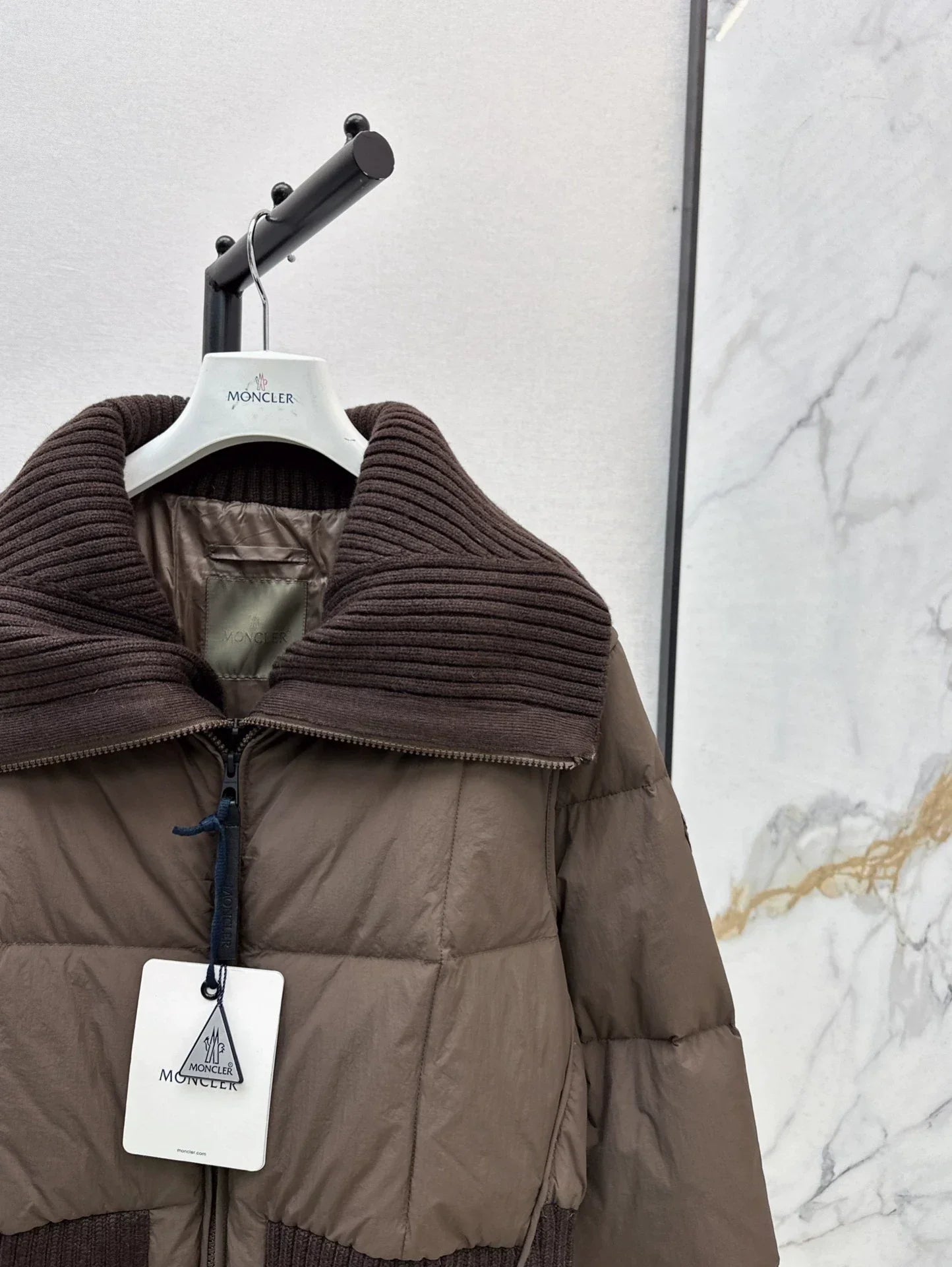 25 Knitted patchwork large collar jacket down jacket