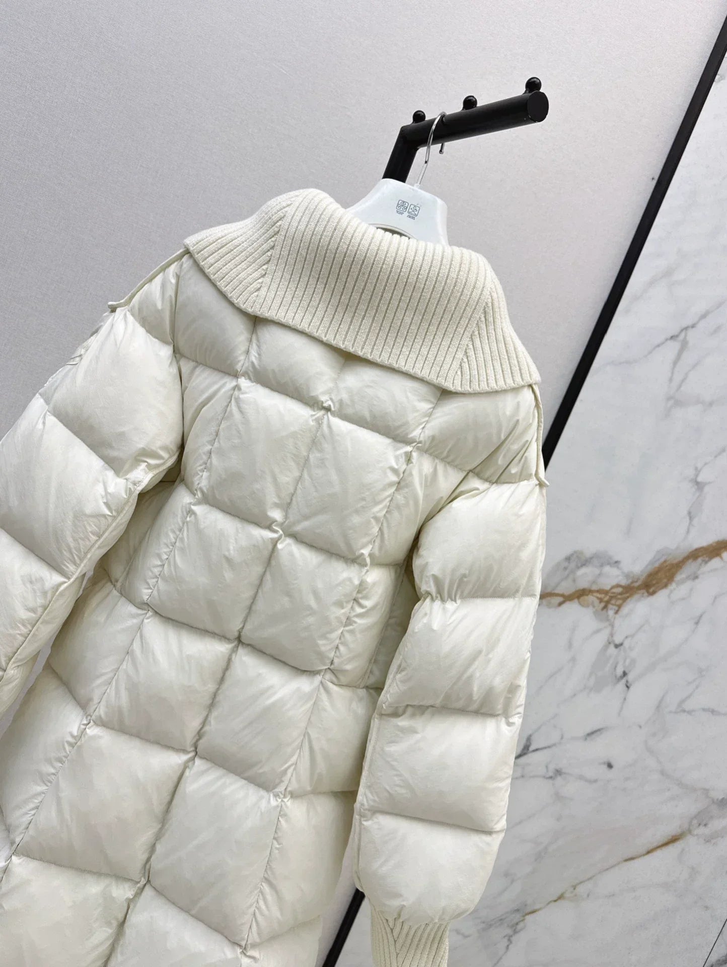 25 Knitted splicing large lapel umbrella shaped long down jacket