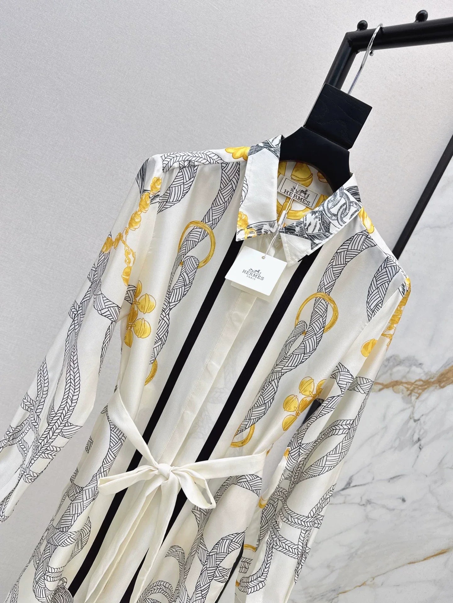 25fw Pattern positioning printed shirt collar dress