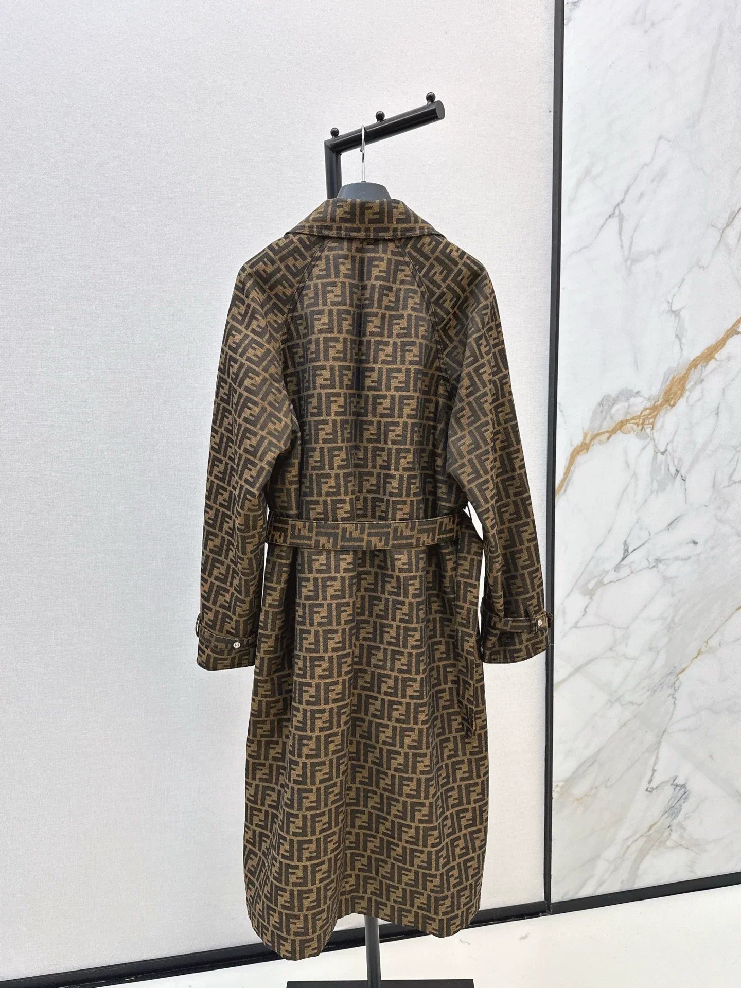 25fw Letter jacquard lapel long windbreaker jacket