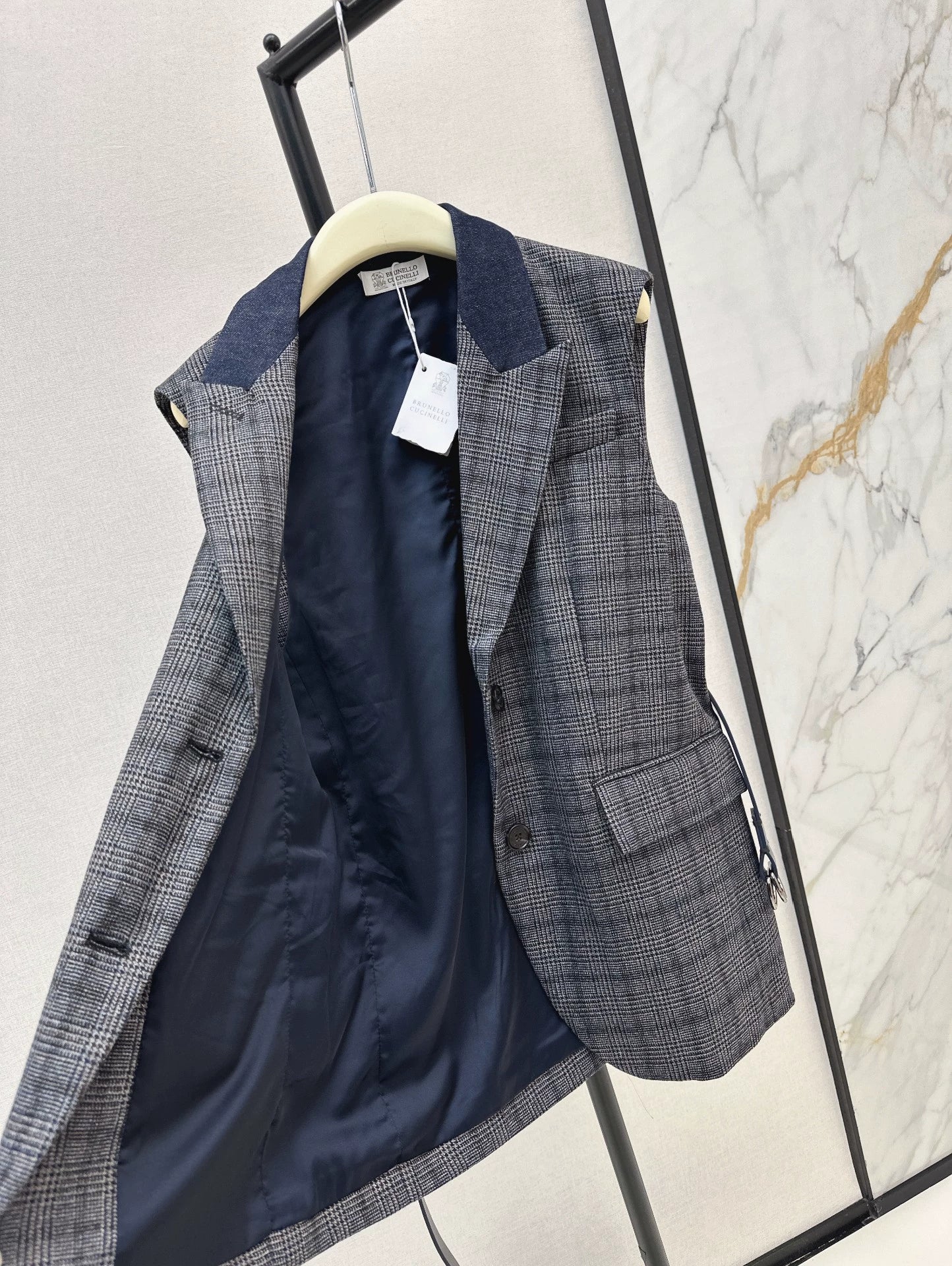 25fw Blue plaid suit vest