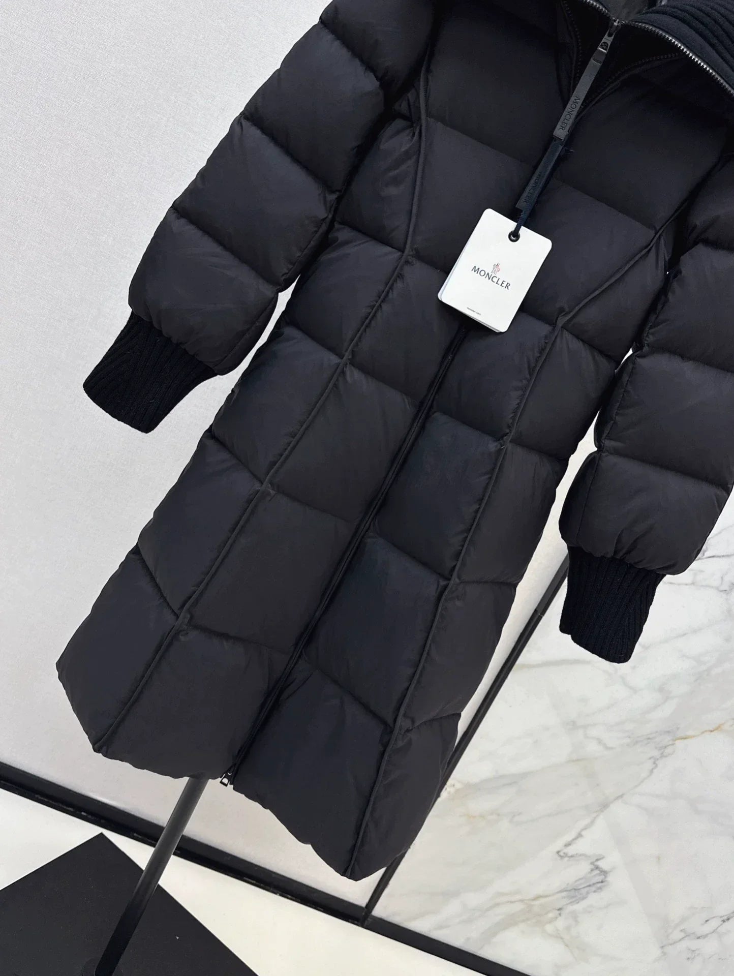 25 Knitted splicing large lapel umbrella shaped long down jacket