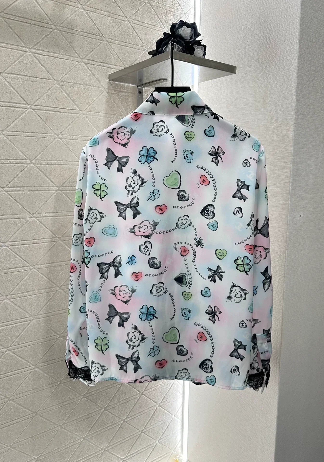 C 25 Reactive Print Lace Shirt and Pant Set