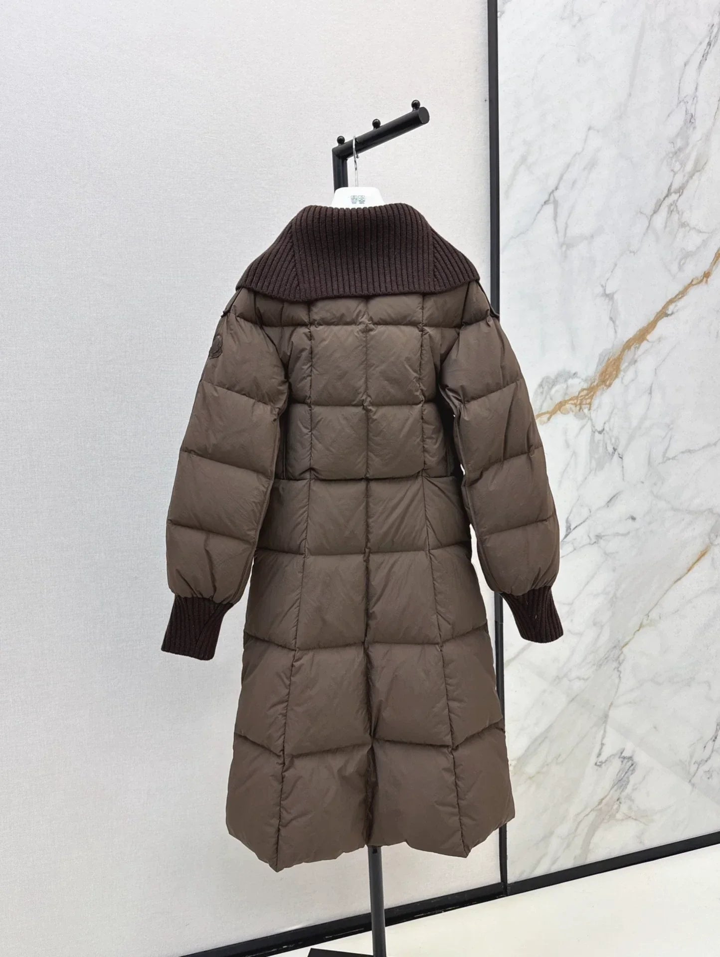 25 Knitted splicing large lapel umbrella shaped long down jacket