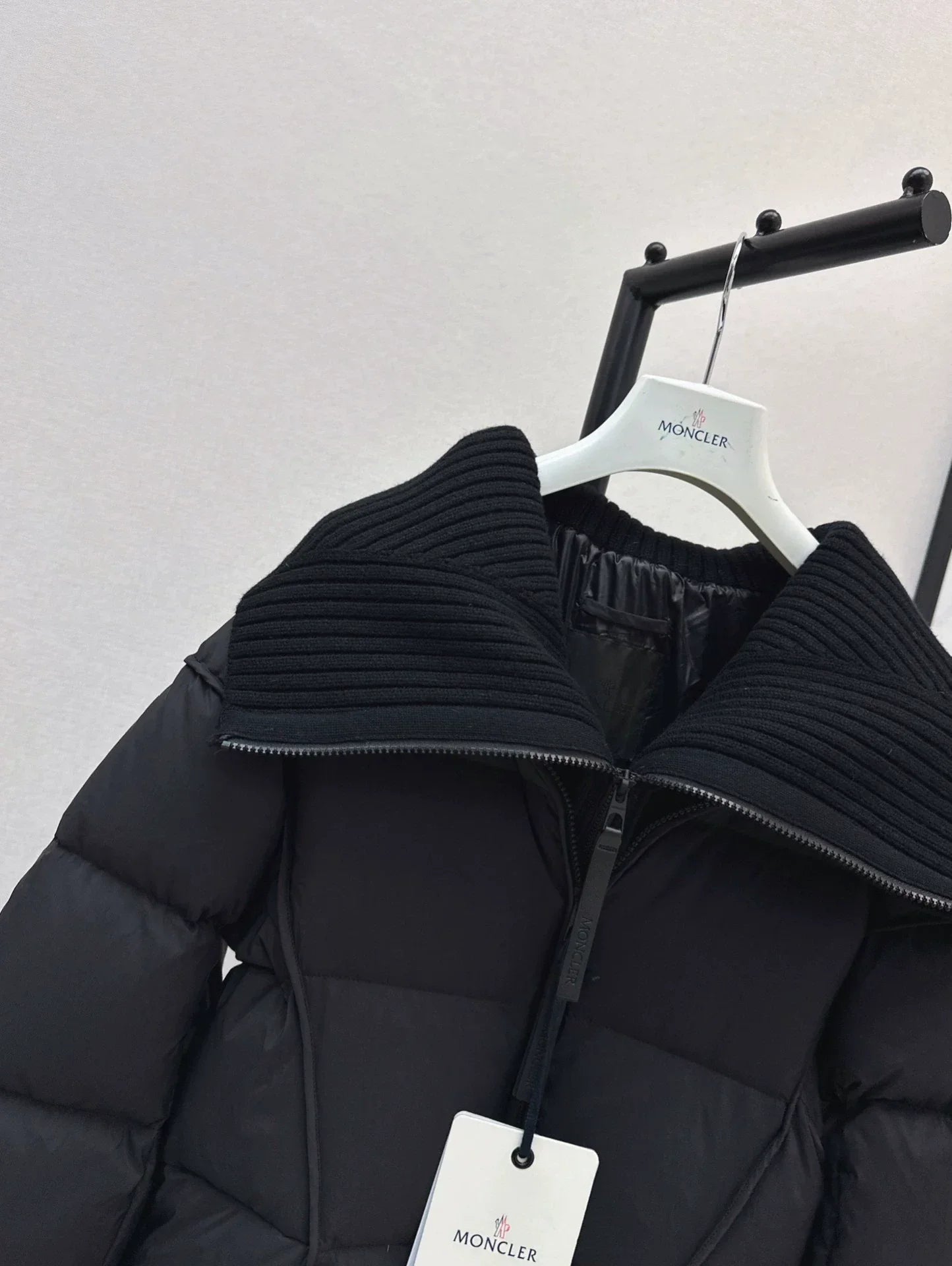 25 Knitted splicing large lapel umbrella shaped long down jacket