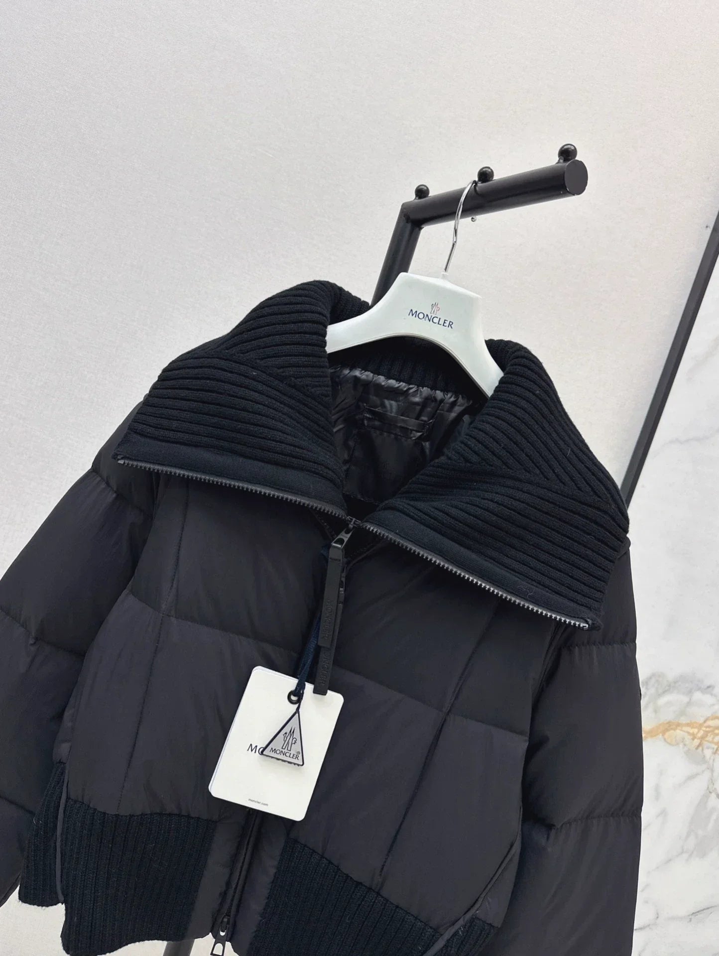 25 Knitted patchwork large collar jacket down jacket