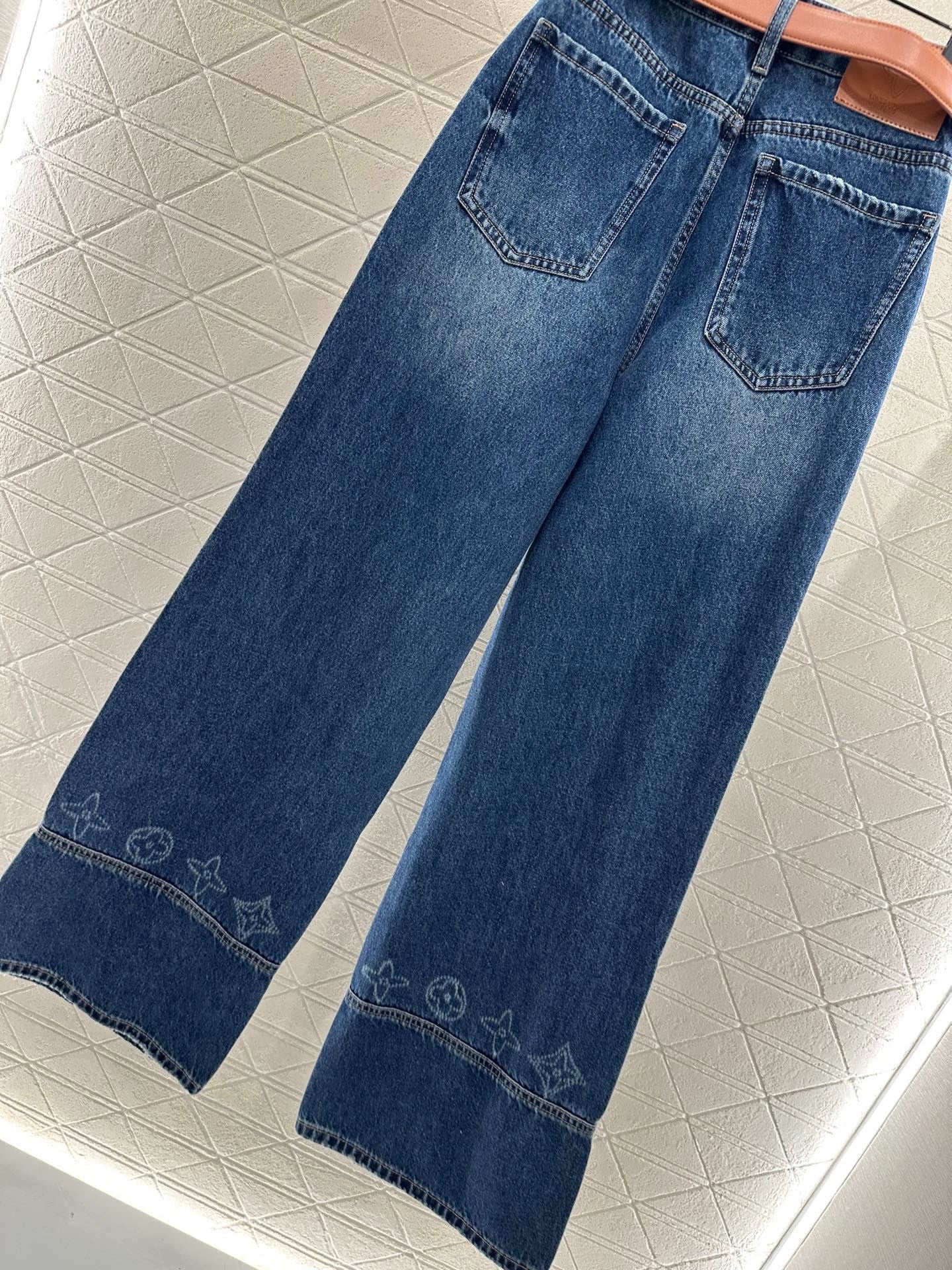25fw Belt straight leg logo denim pants