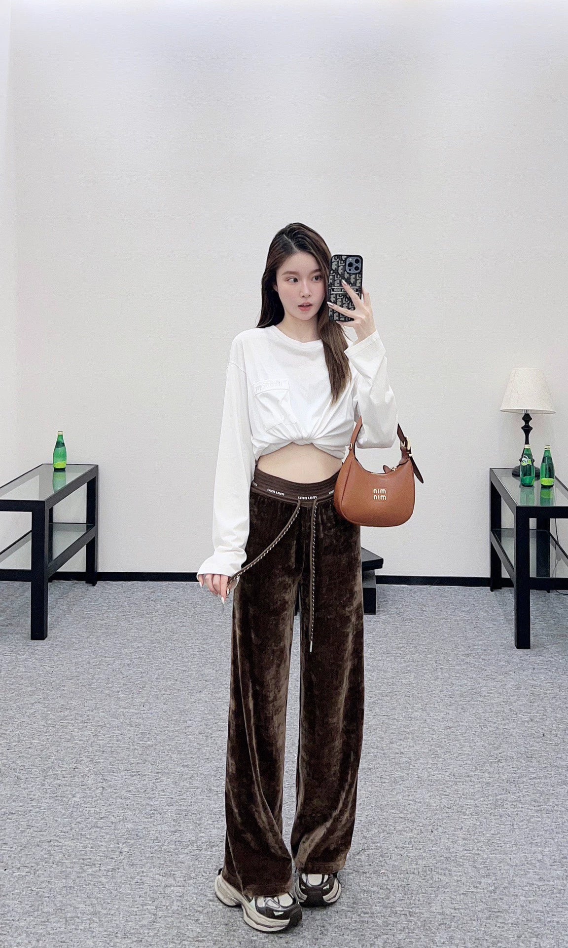 25fw Drawstring webbing wide leg pants