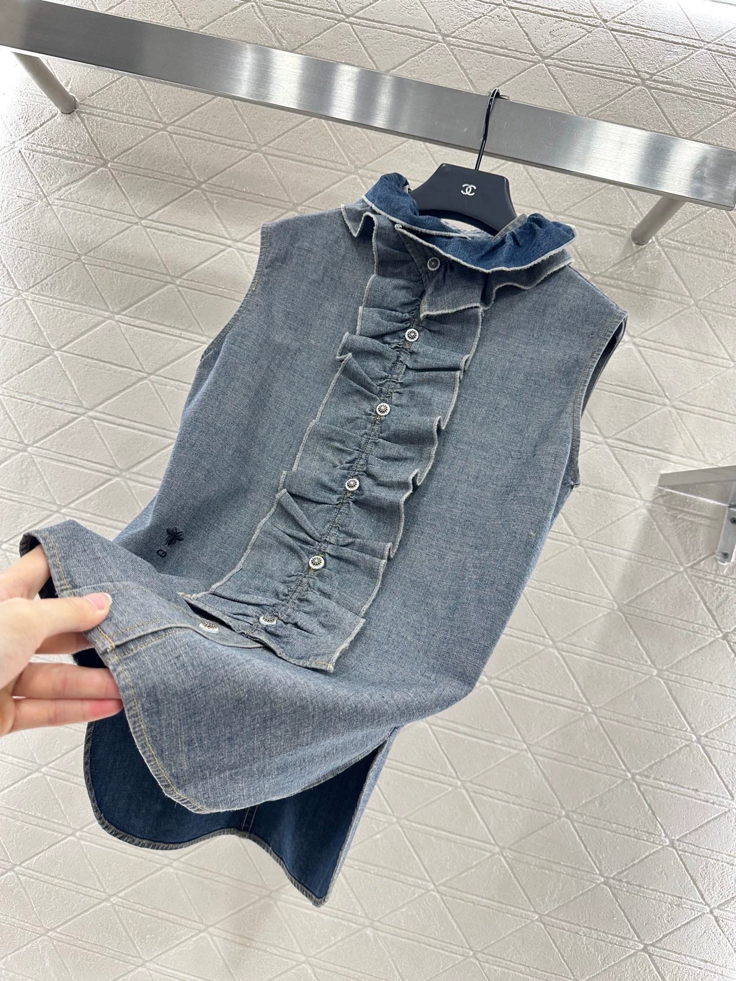 25fw Lace denim vest