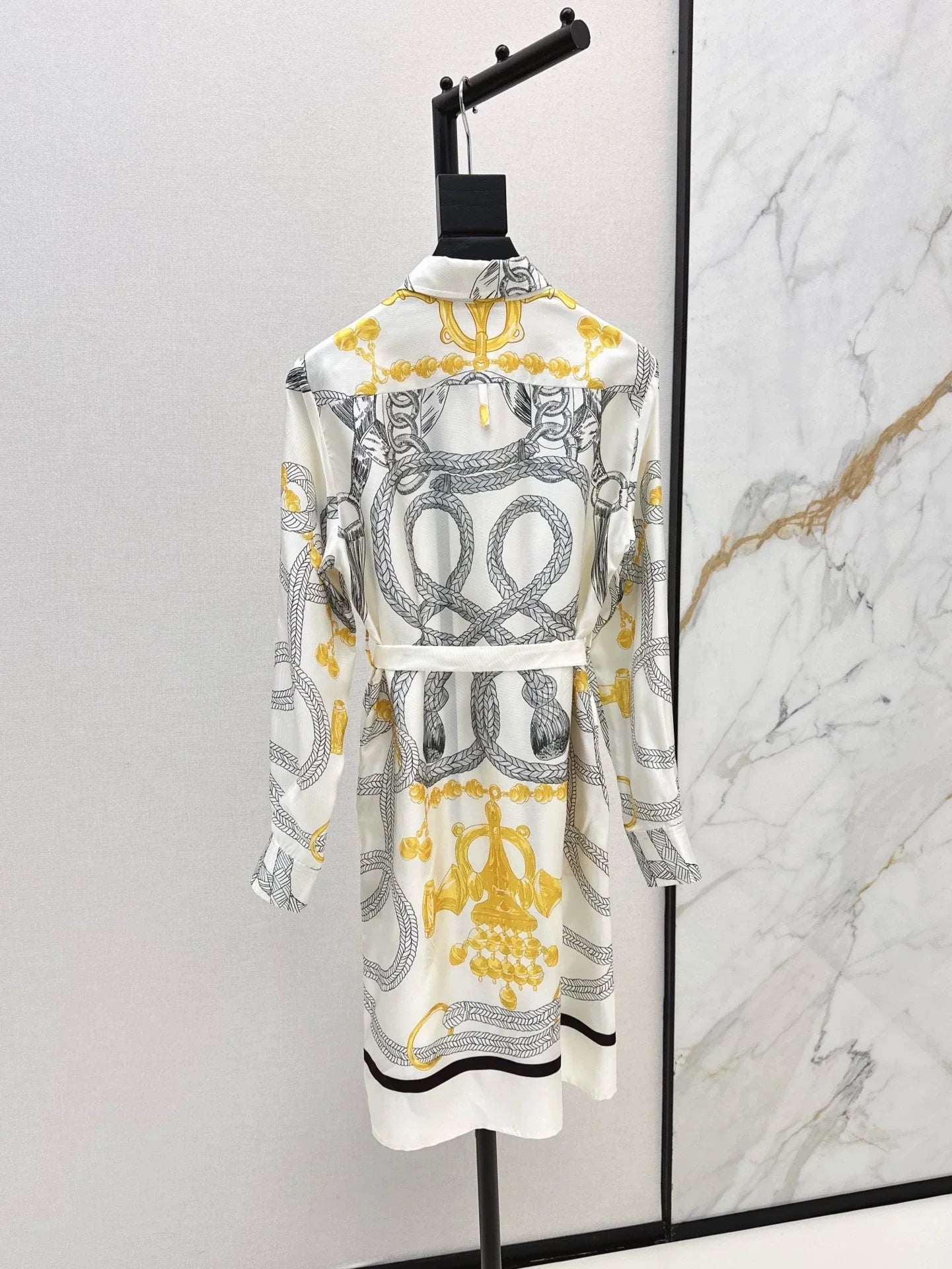 25fw Pattern positioning printed shirt collar dress