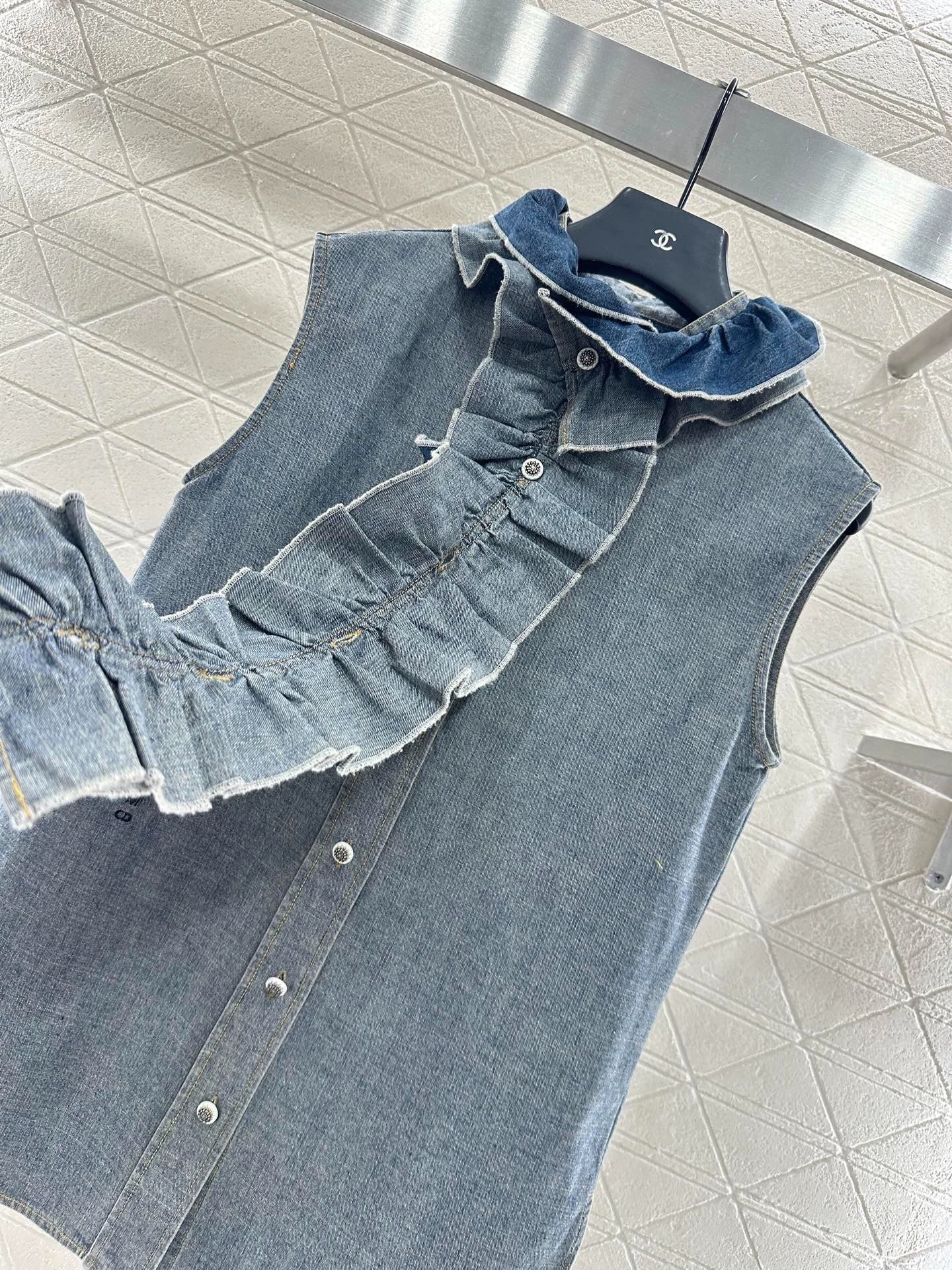 25fw Lace denim vest
