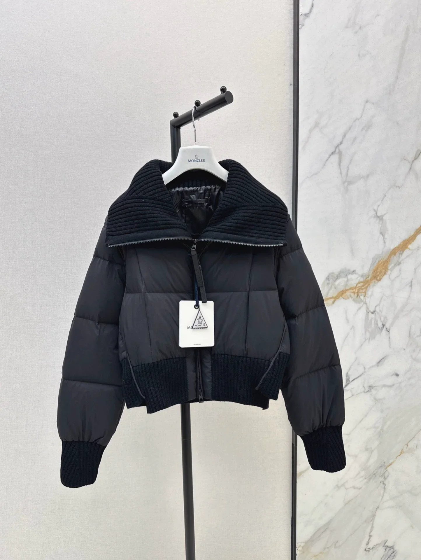 25 Knitted patchwork large collar jacket down jacket
