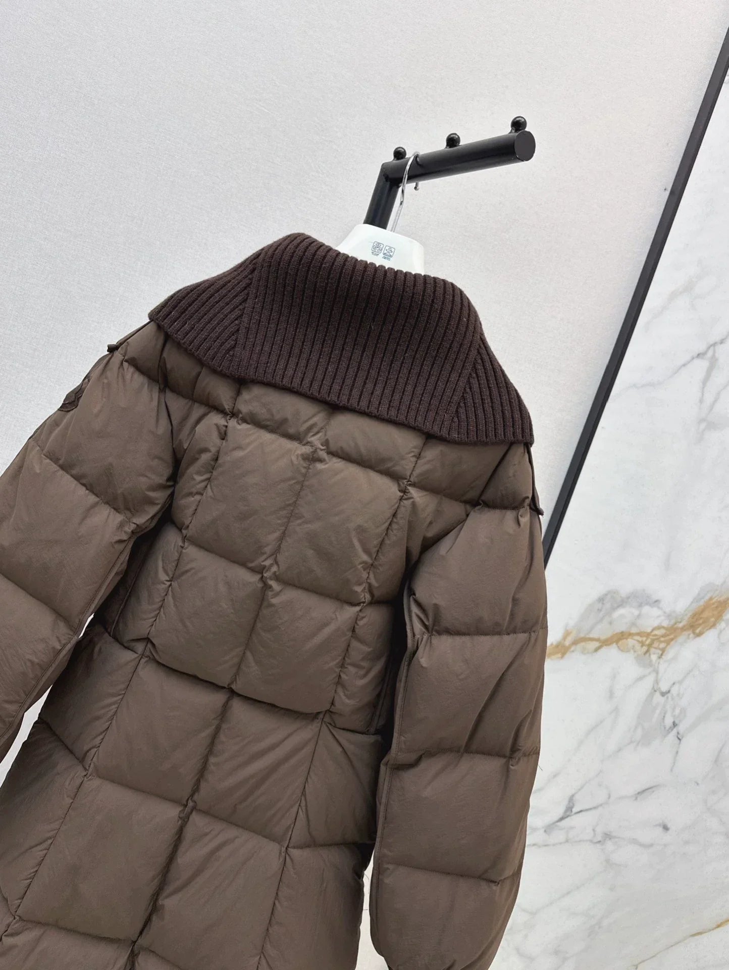 25 Knitted splicing large lapel umbrella shaped long down jacket