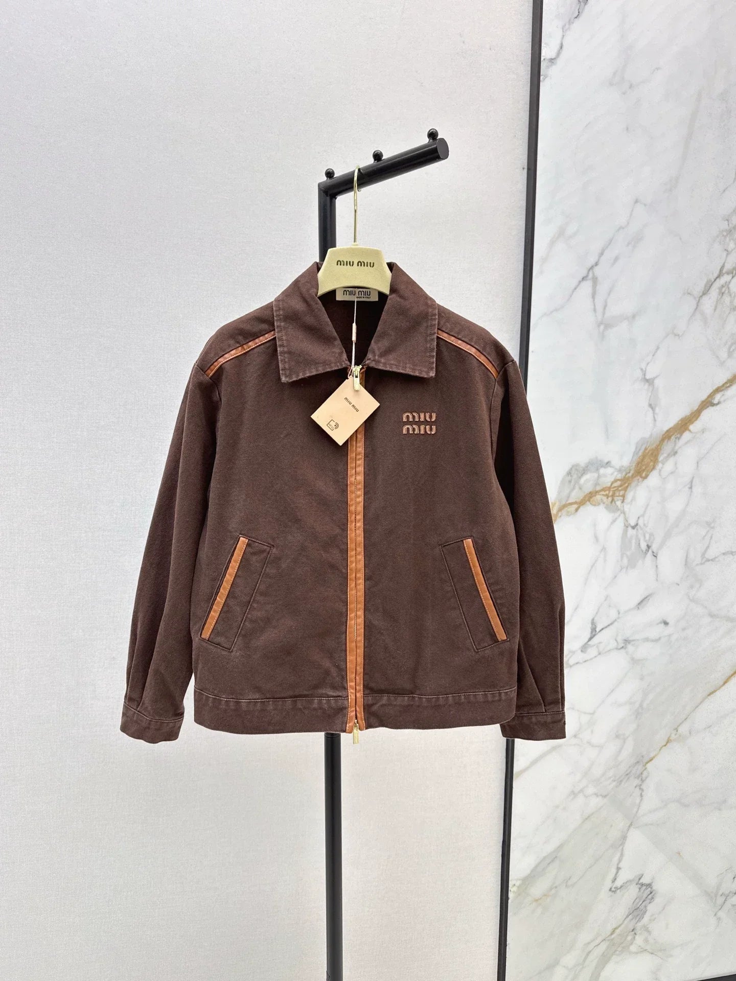 25 Spliced leather decorative denim off shoulder jacket jacket+pants