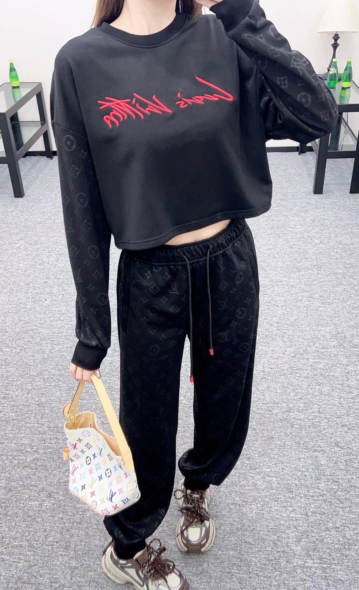 Round neck letter hoodie and pants set