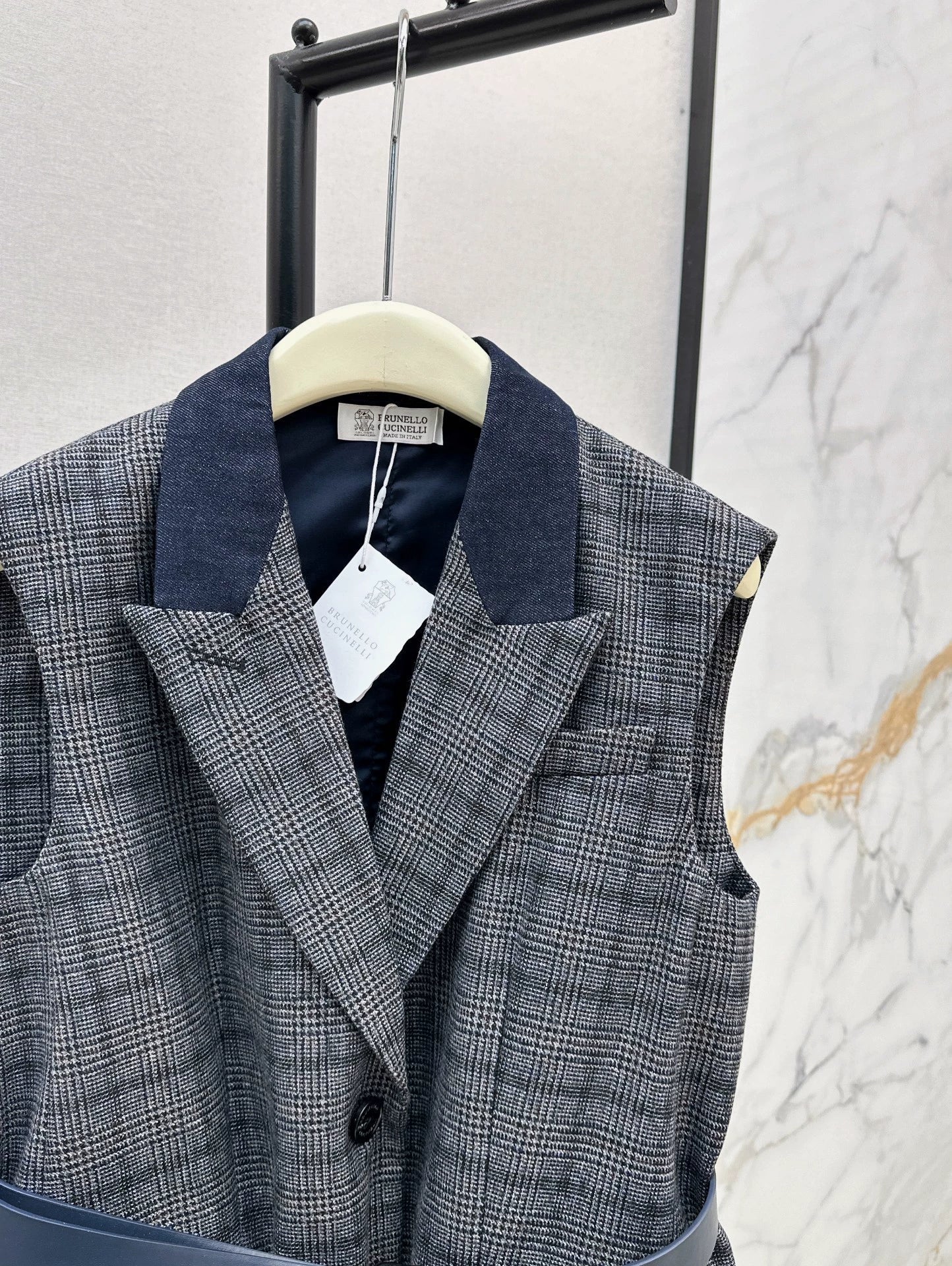 25fw Blue plaid suit vest