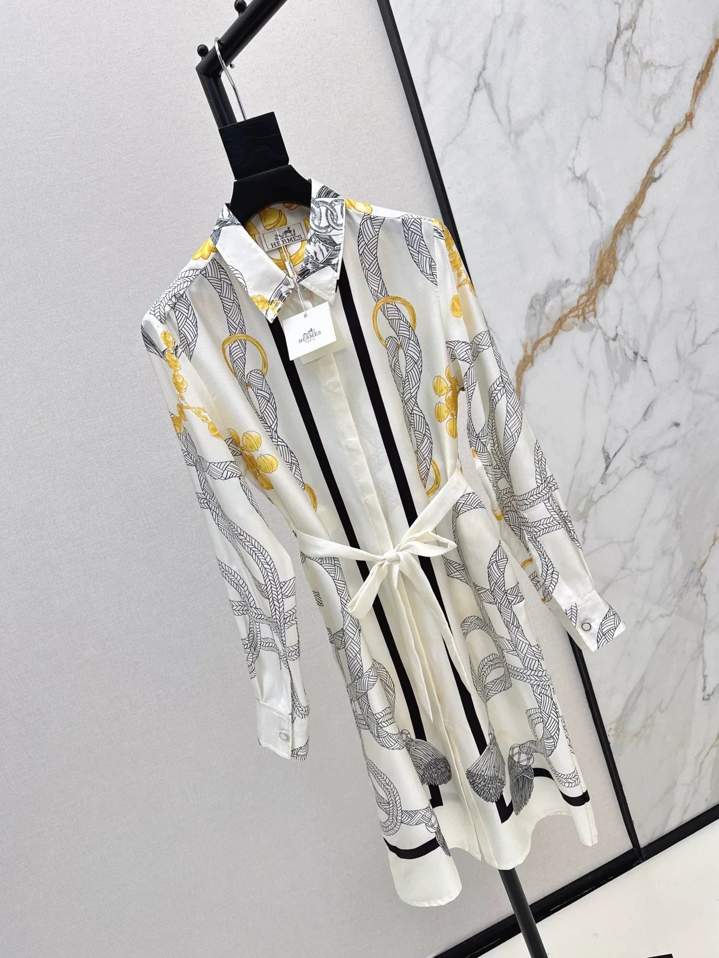 25fw Pattern positioning printed shirt collar dress