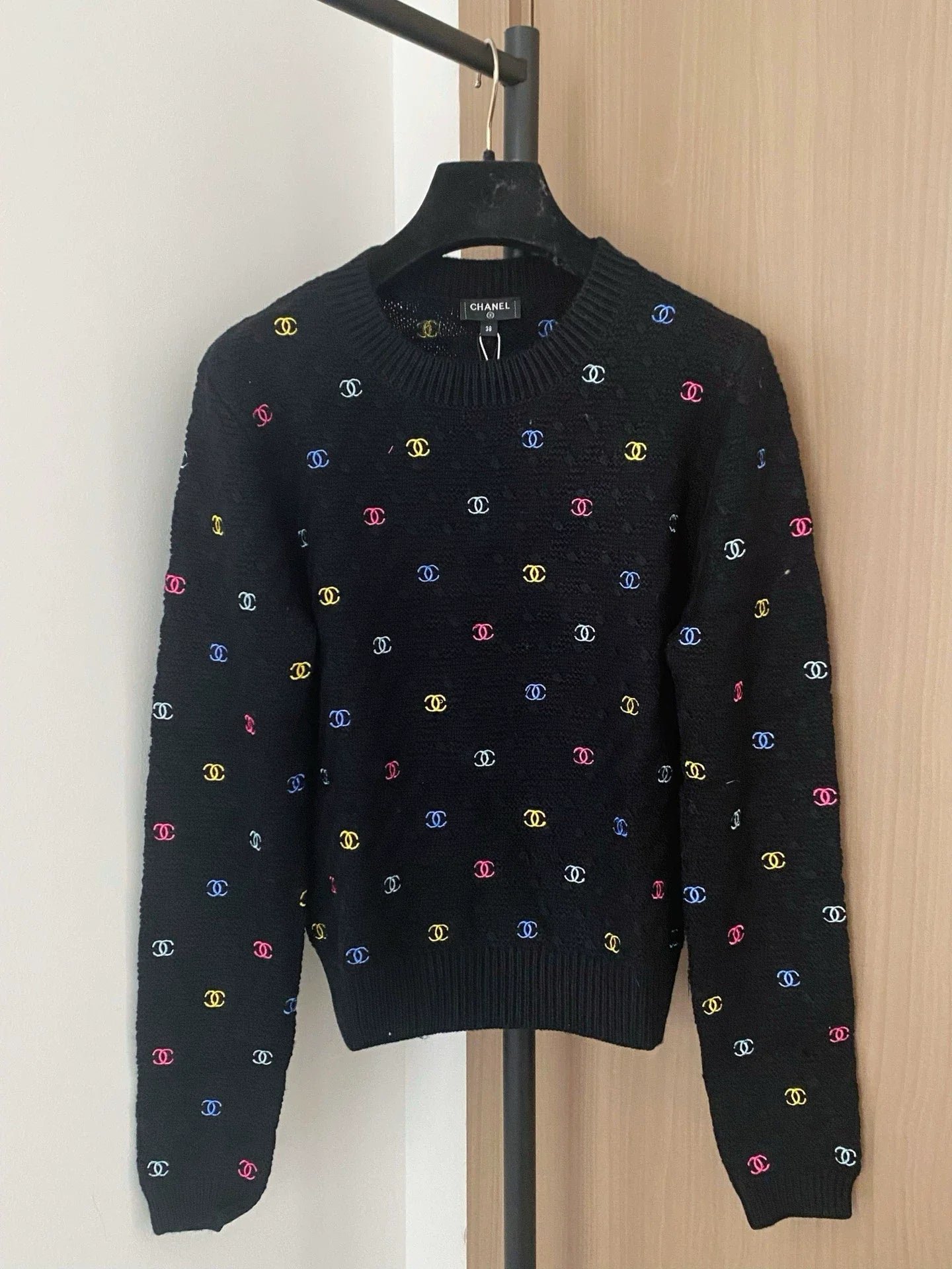 25fw new round neck embroidered knitted sweater