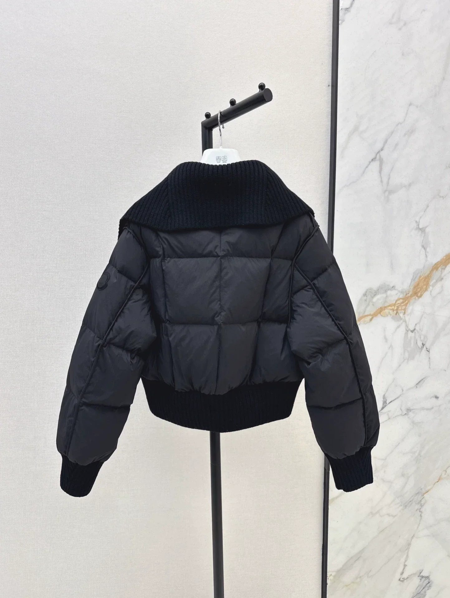 25 Knitted patchwork large collar jacket down jacket
