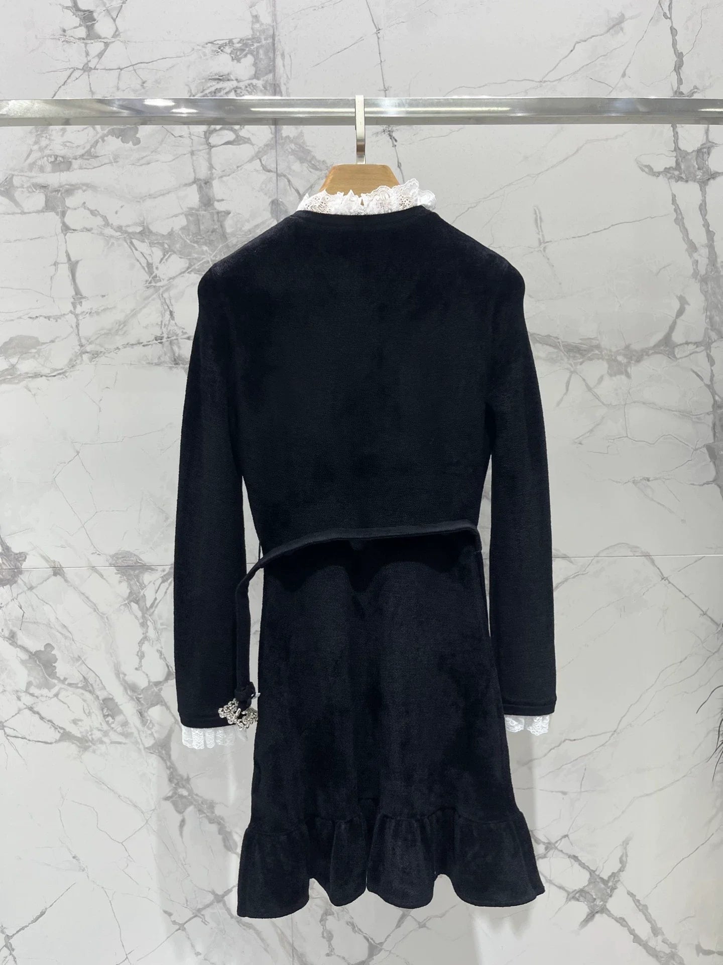 25fw Black diamond velvet chenille knit dress