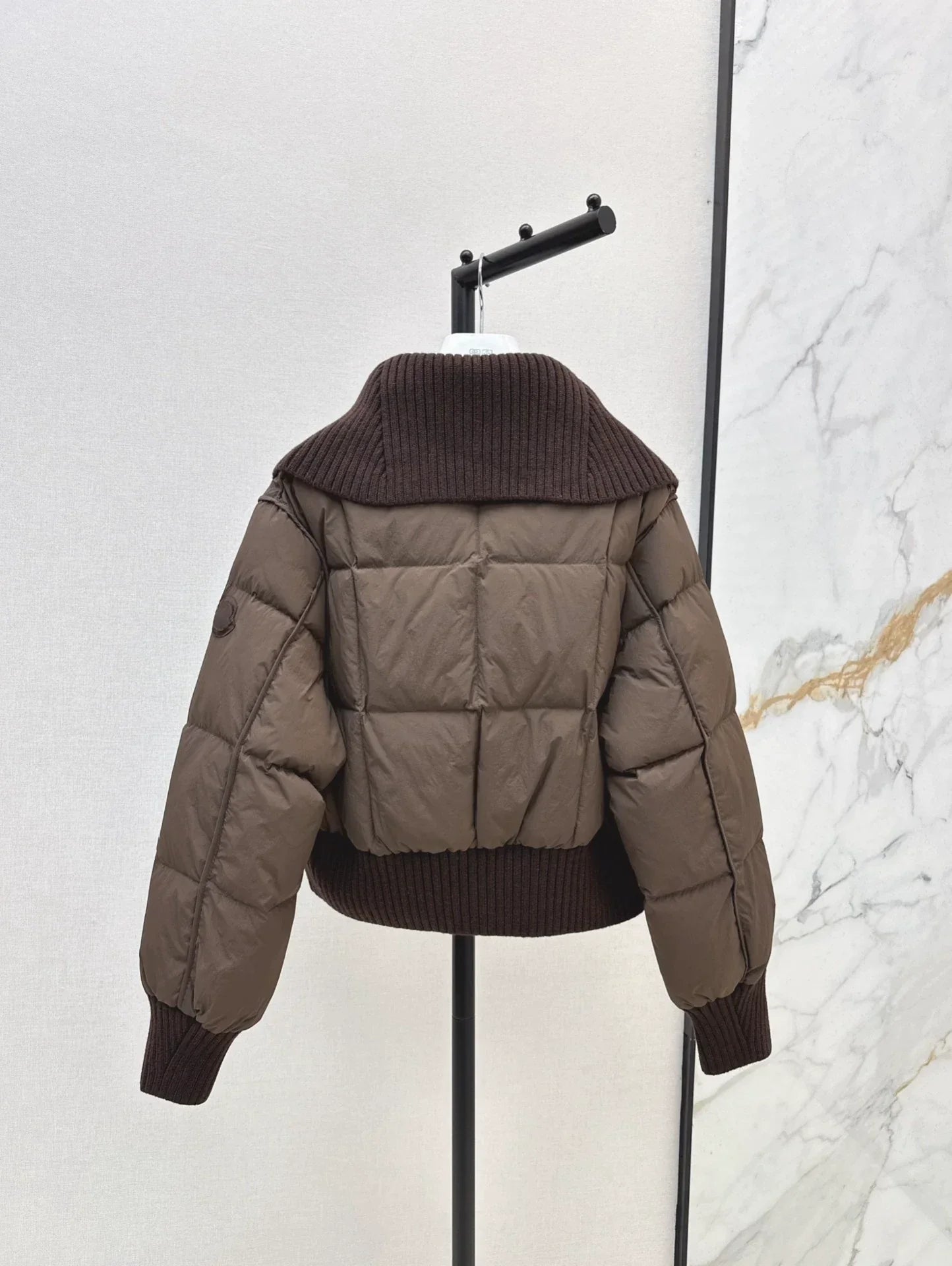 25 Knitted patchwork large collar jacket down jacket