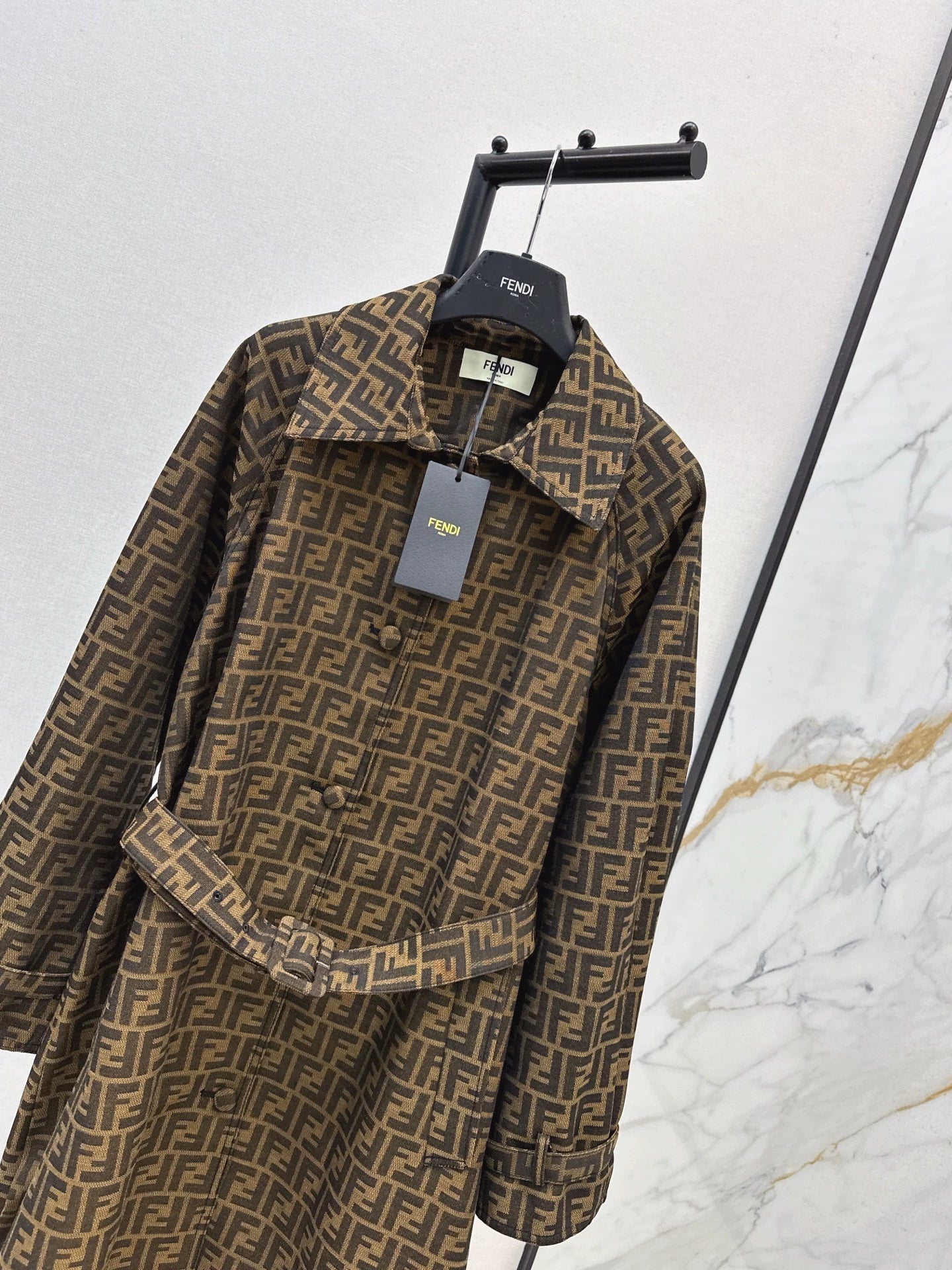 25fw Letter jacquard lapel long windbreaker jacket