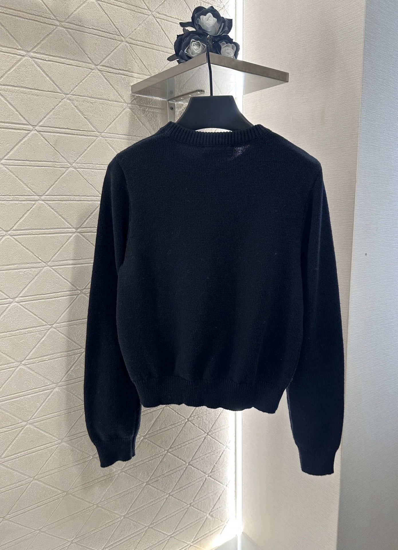 25 Crochet letter carriage knit sweater(Beigei/black)