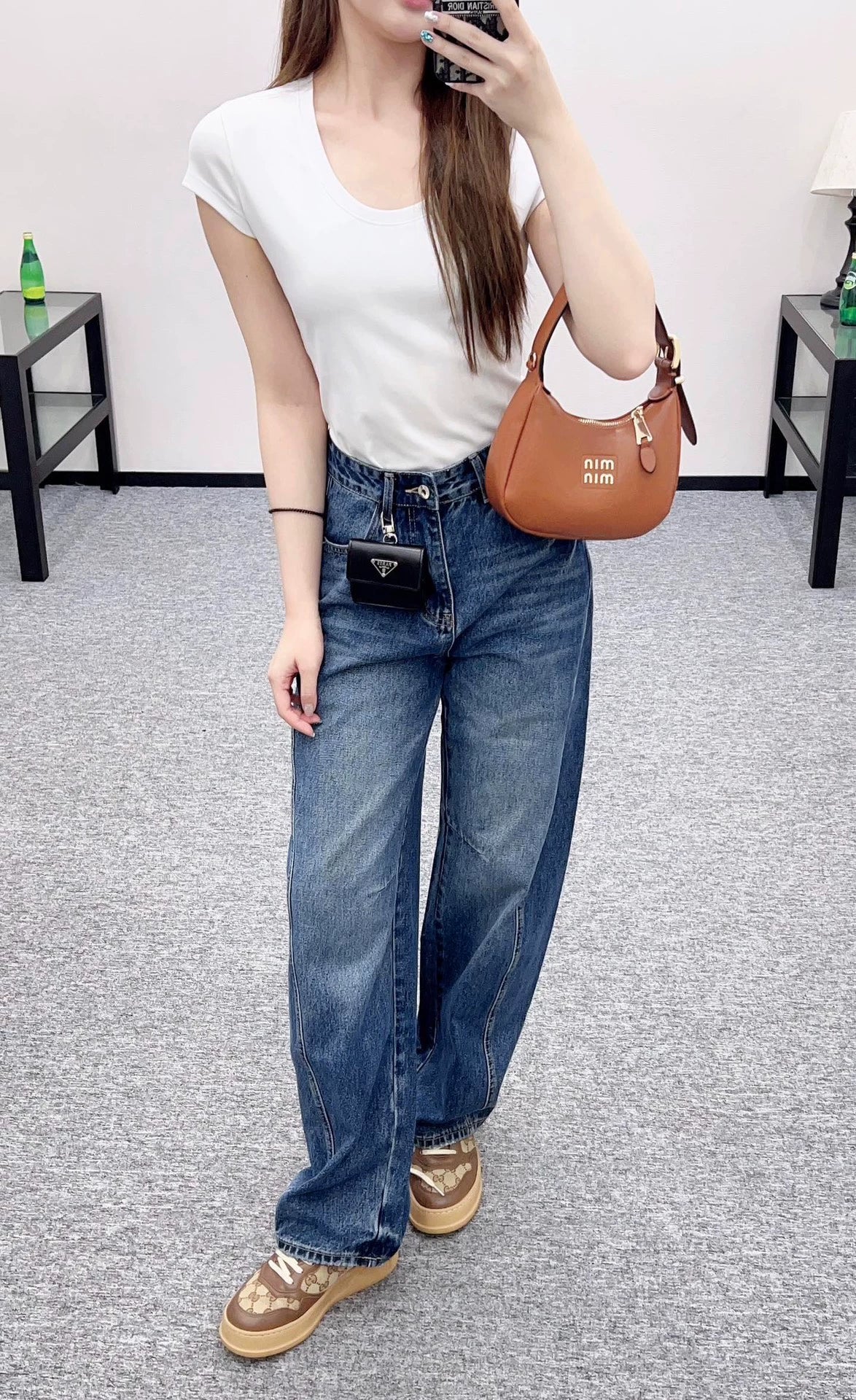 25fw Waist waist curved knife denim pants