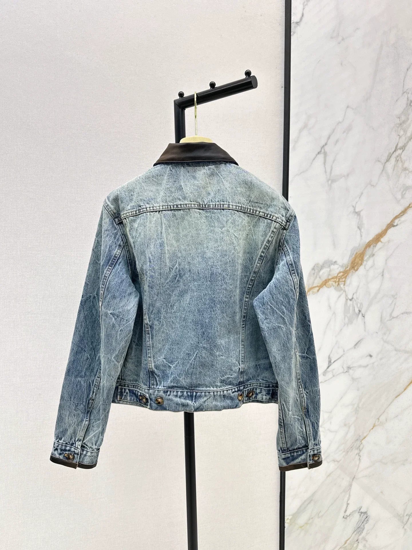 2025 Make a vintage leather collar denim jacket jacket