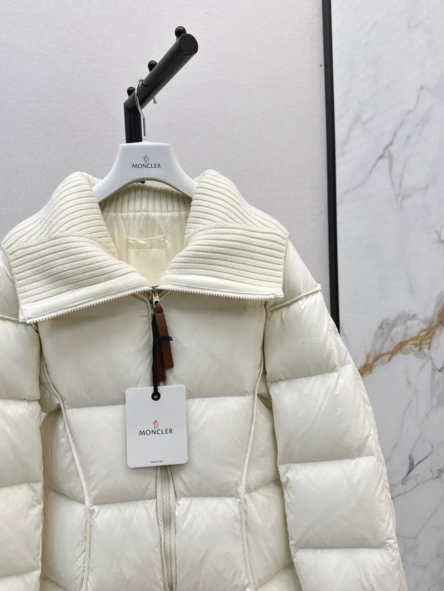 25 Knitted splicing large lapel umbrella shaped long down jacket