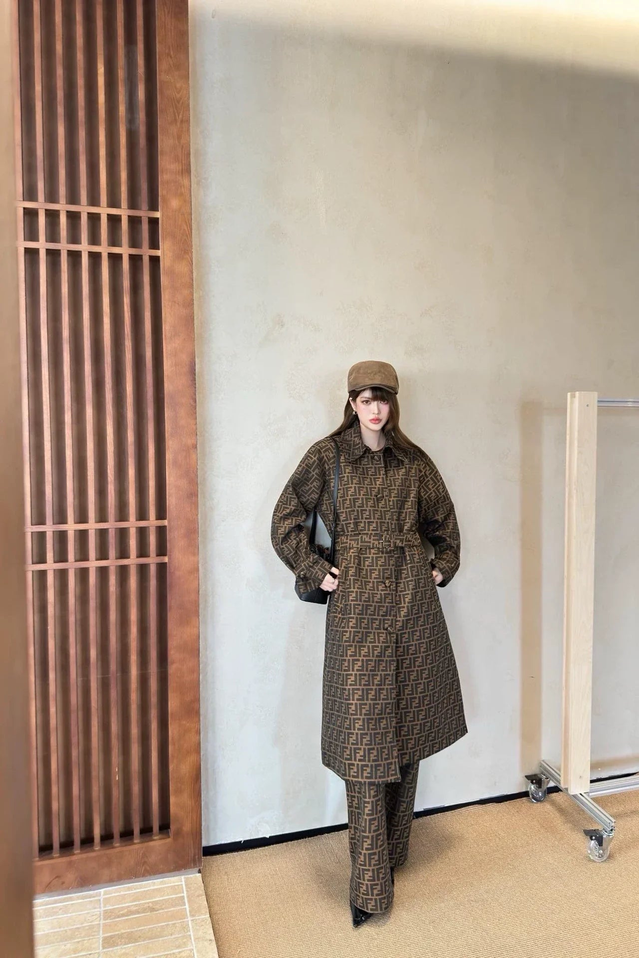 25fw Letter jacquard lapel long windbreaker jacket