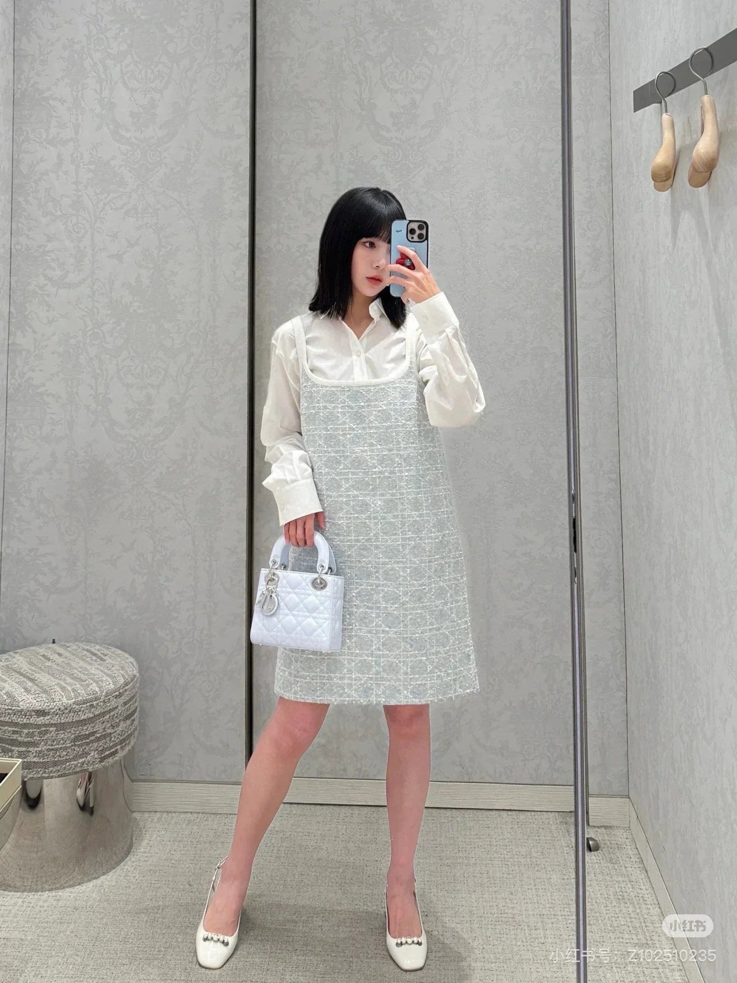 25fw Glacier Blue Vine Grid Strap Dress