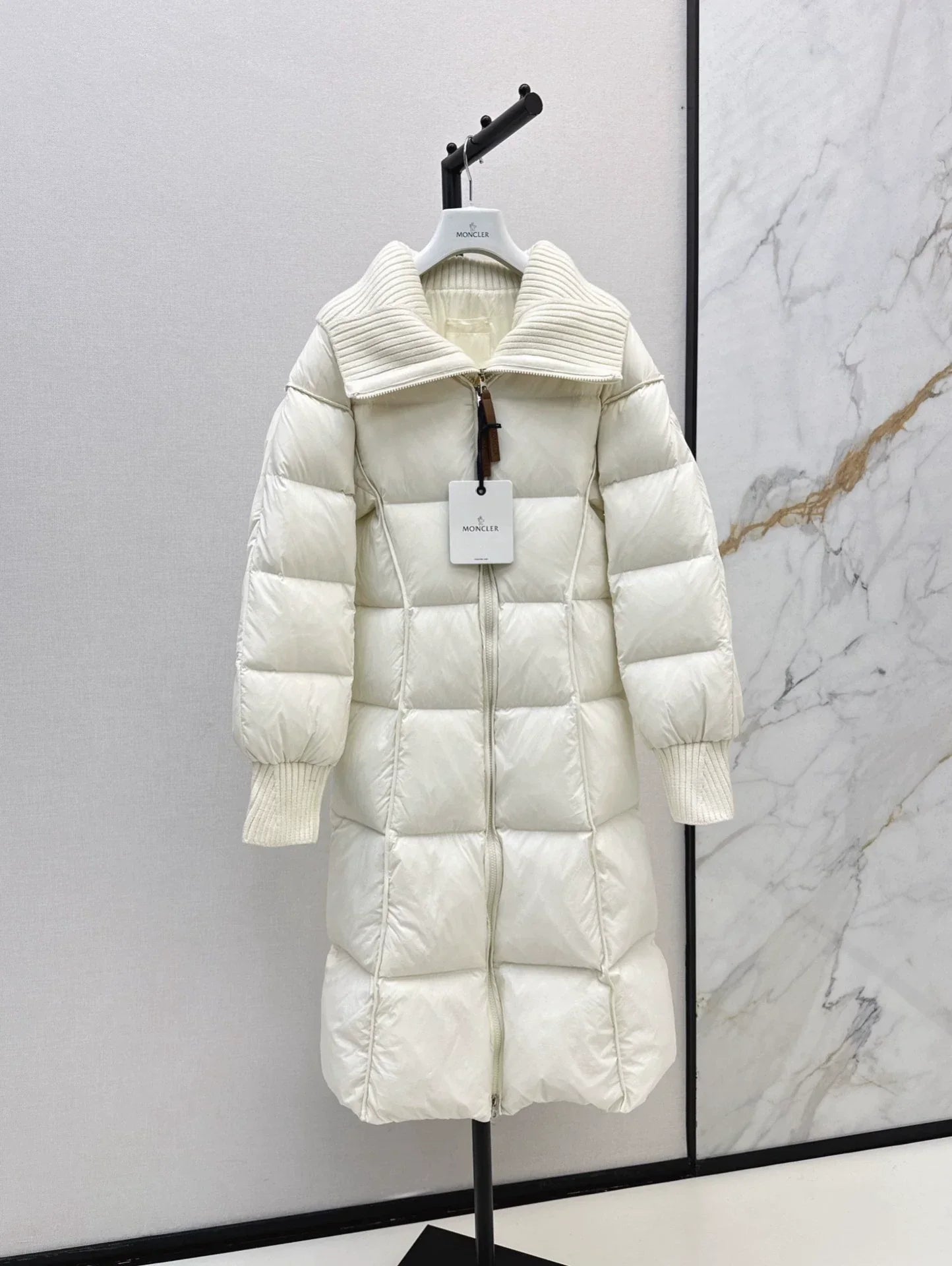 25 Knitted splicing large lapel umbrella shaped long down jacket