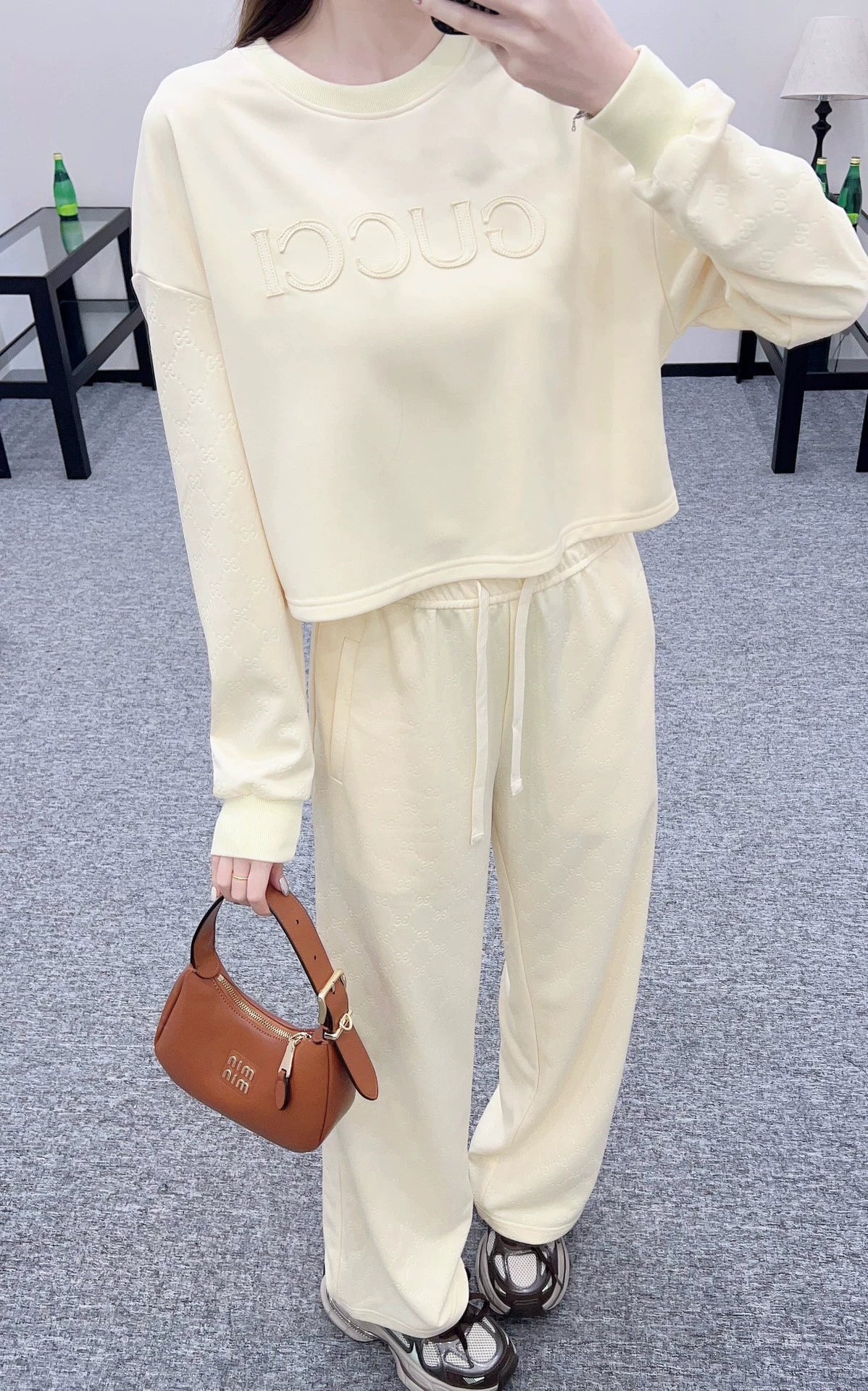 2025 Round neck embroidered hoodie and pants set