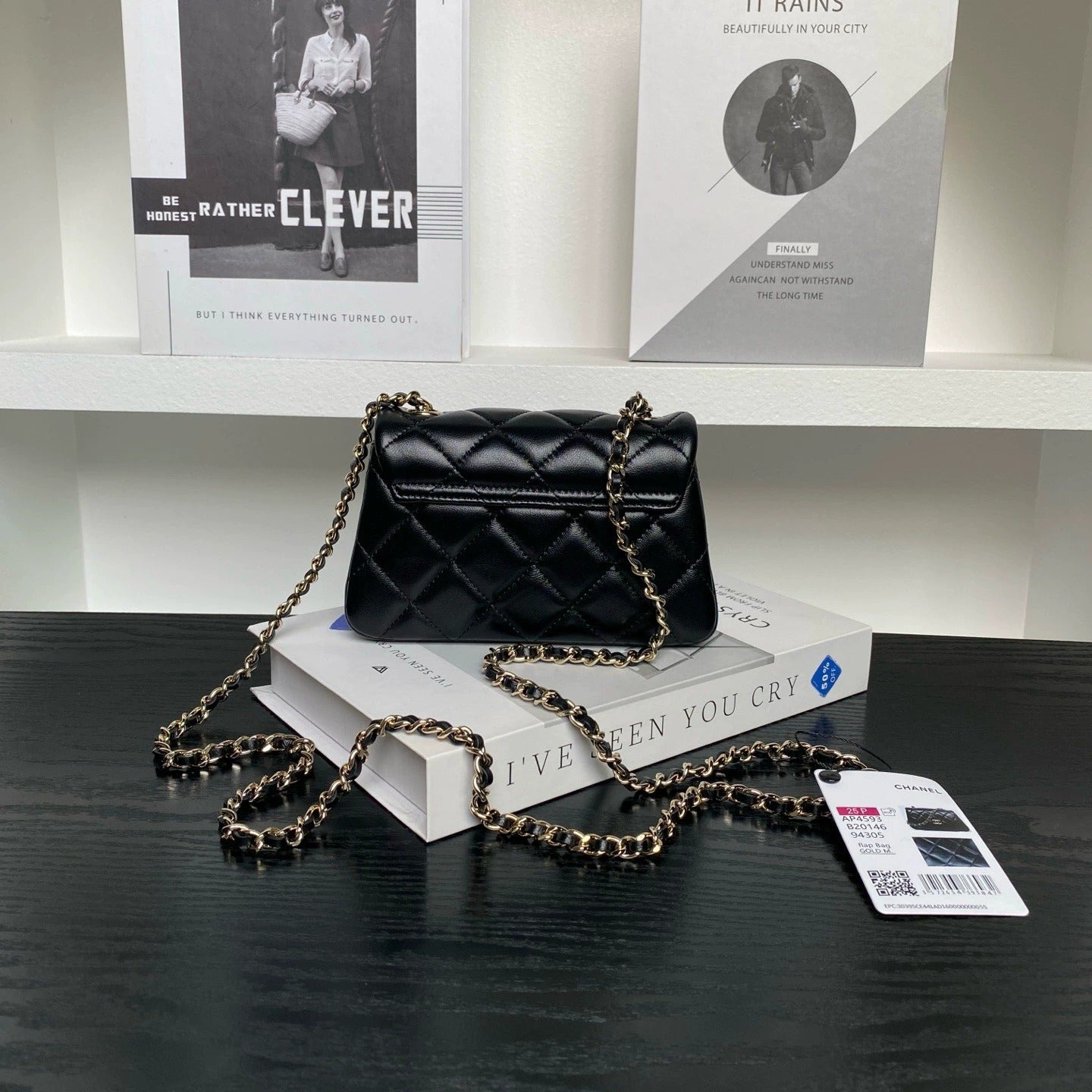mini black lambskin chain bag