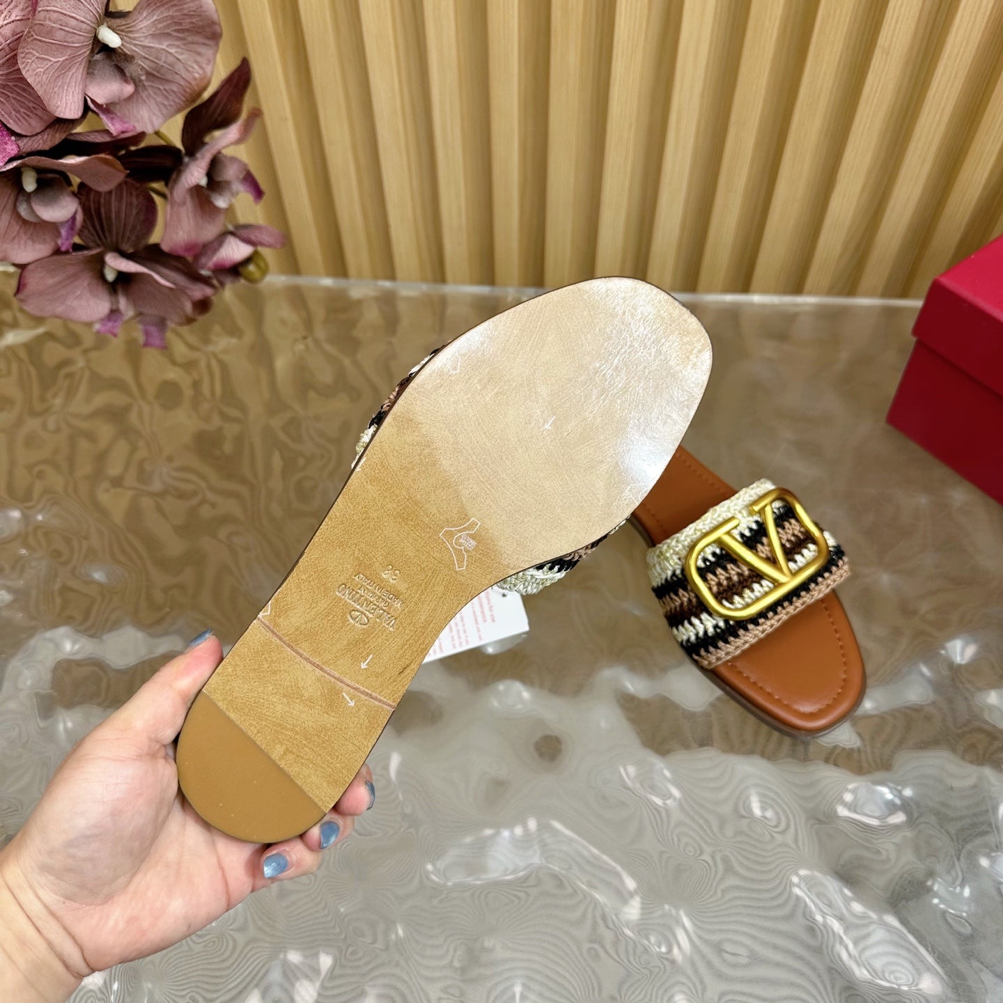 25 Bohemian Slippers Brown Knitted Sheepskin 325189