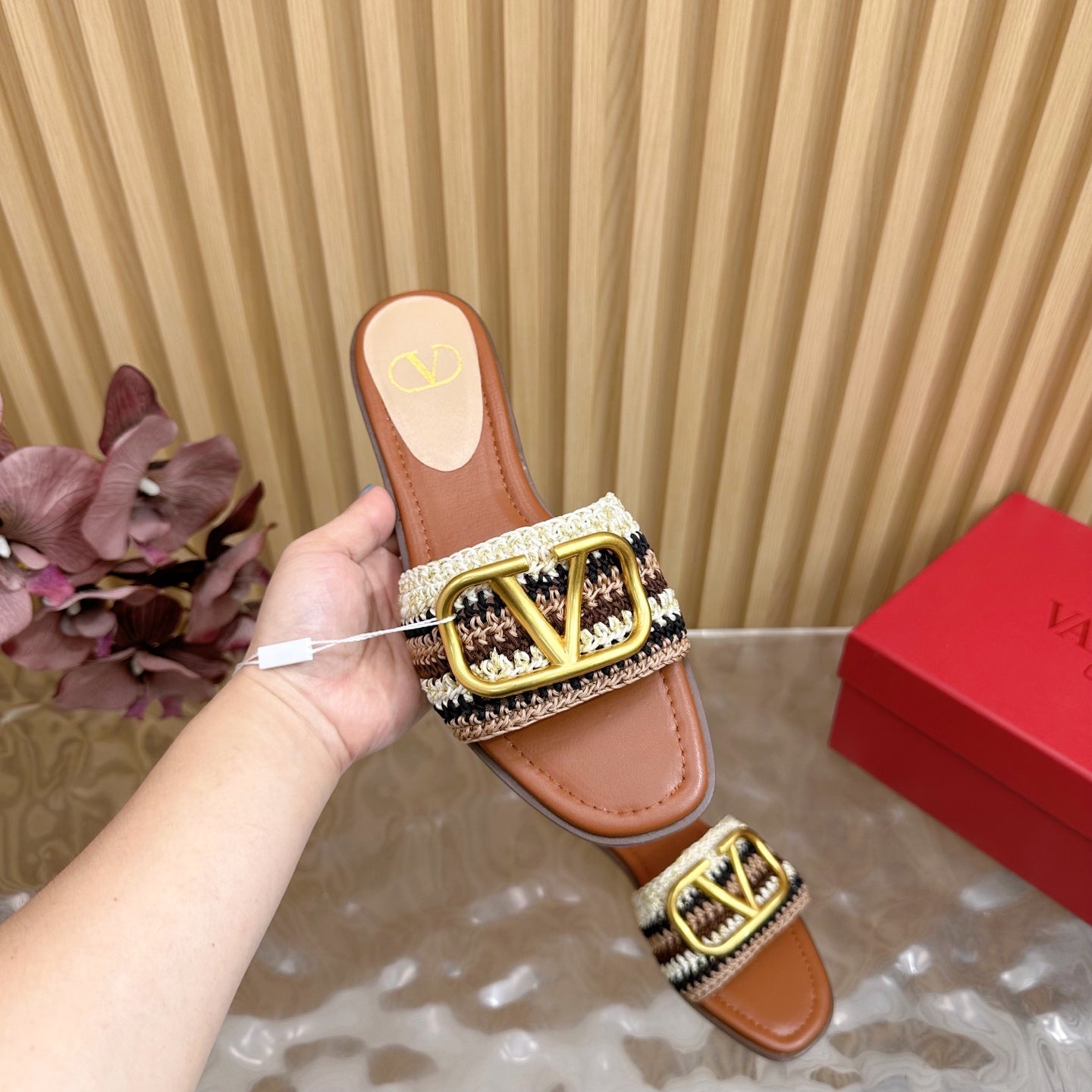 25 Bohemian Slippers Brown Knitted Sheepskin 325189
