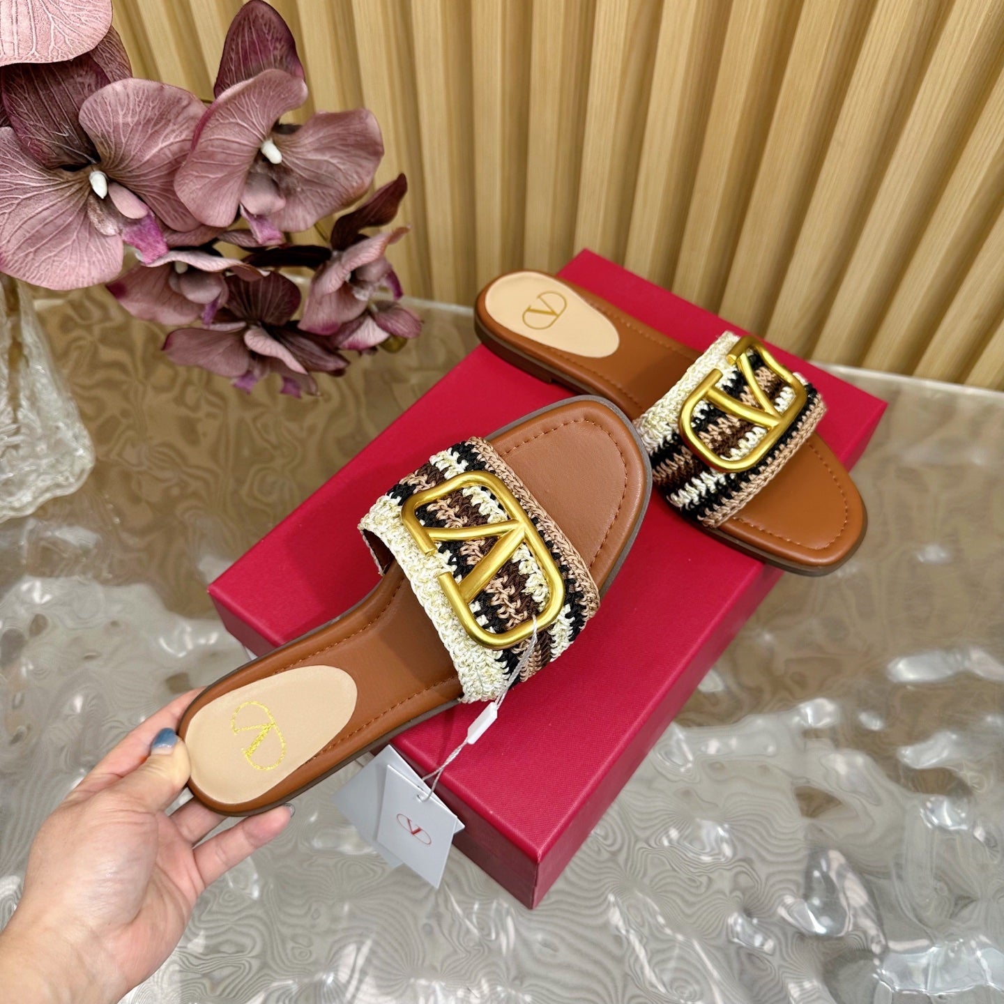 25 Bohemian Slippers Brown Knitted Sheepskin 325189