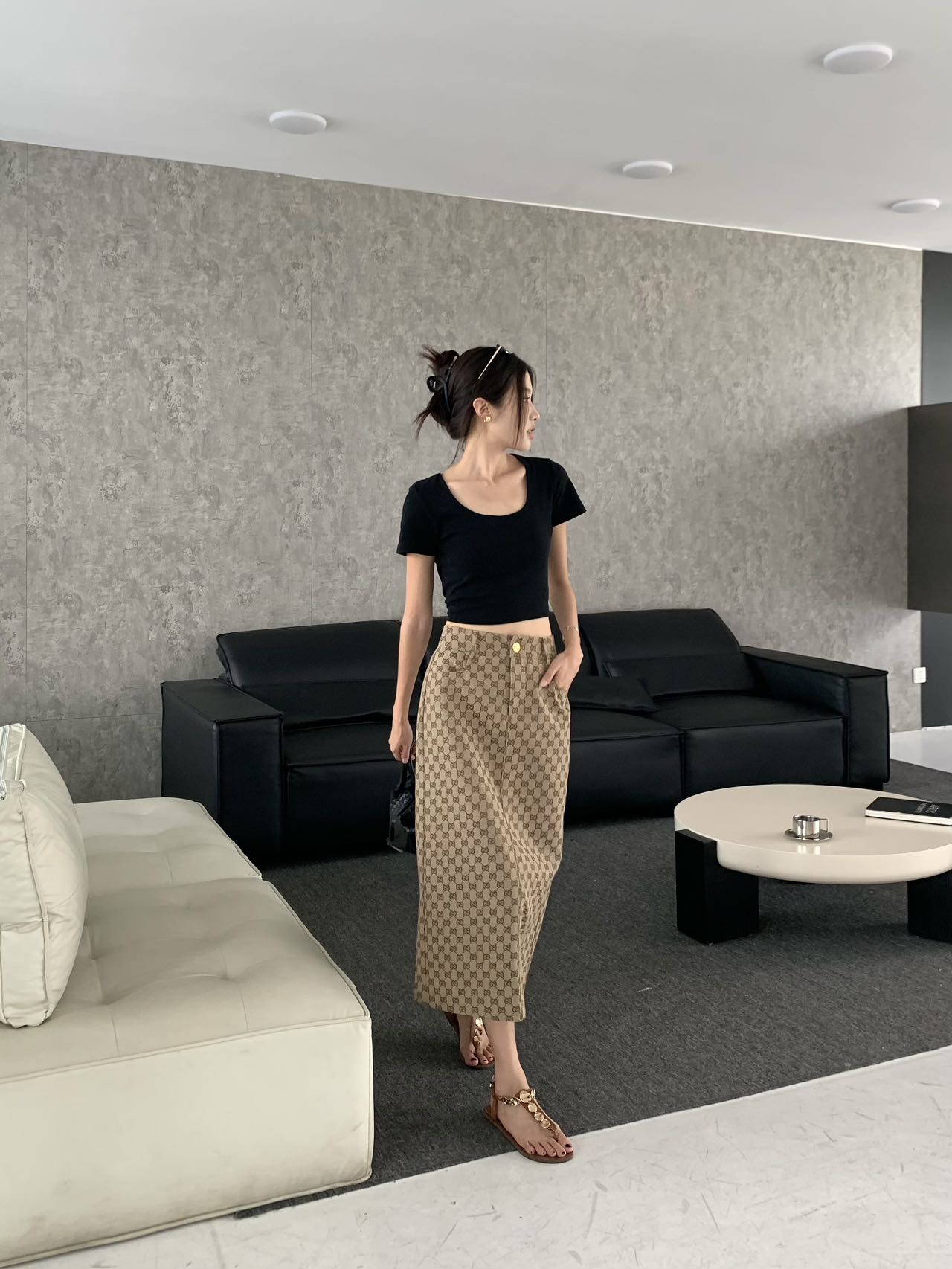 G 25 classic jacquard khaki skirt