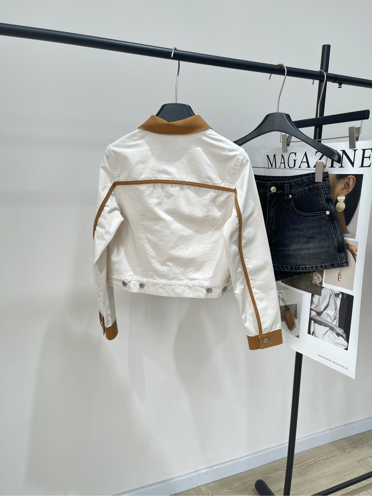 M 25 white suede velvet denim jacket