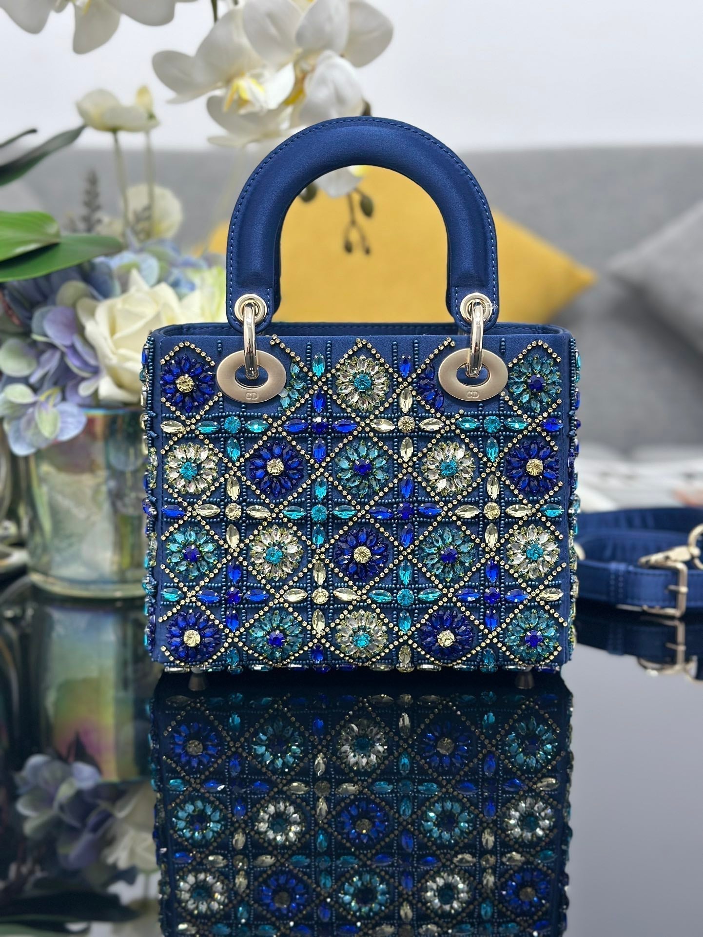 Mini Lady Bag Blue Sapphire Pearl decoration Embroidery