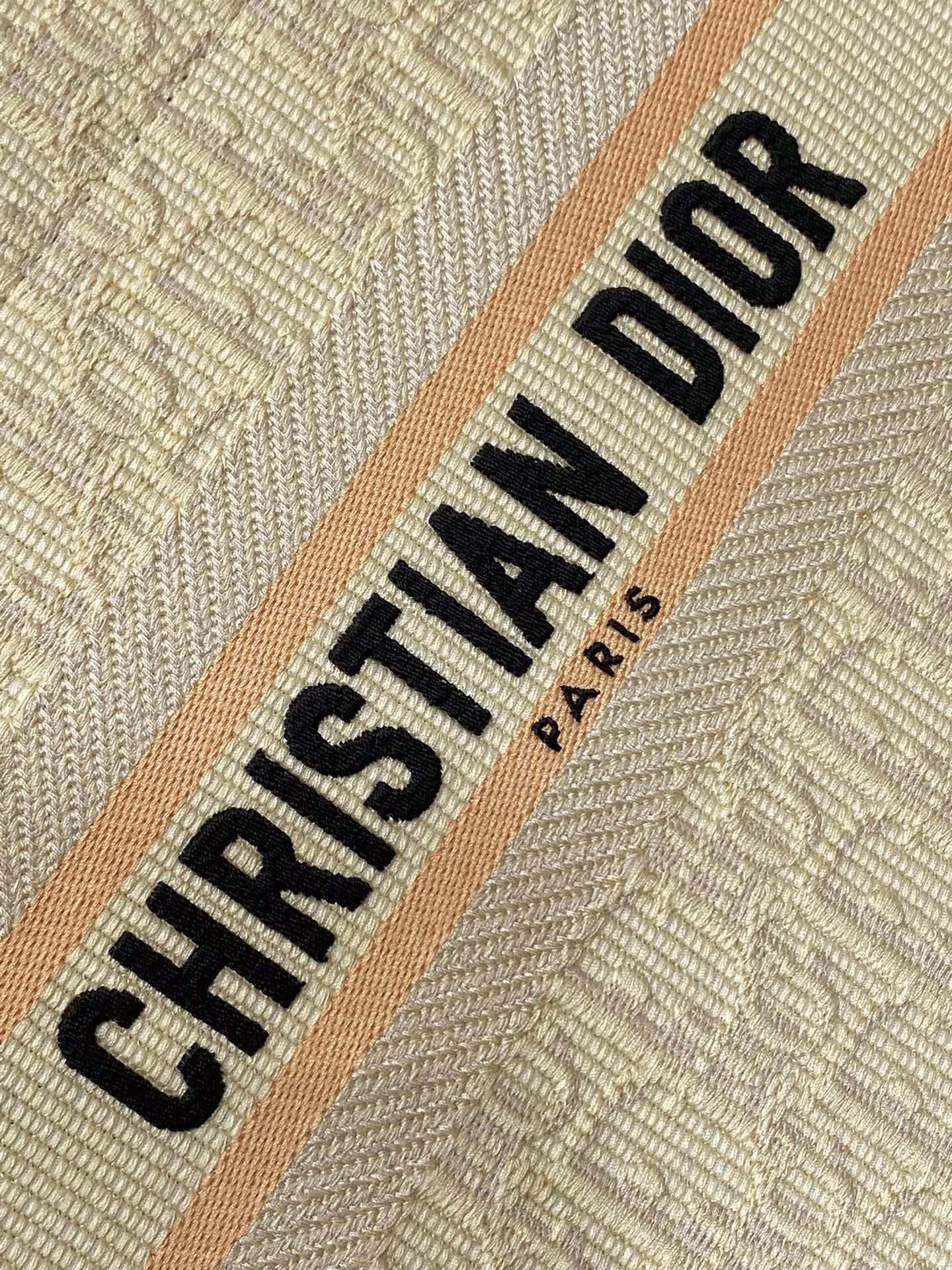 Book Tote Bag Beige Oblique Embroidered Raffia and Camel Calfskin