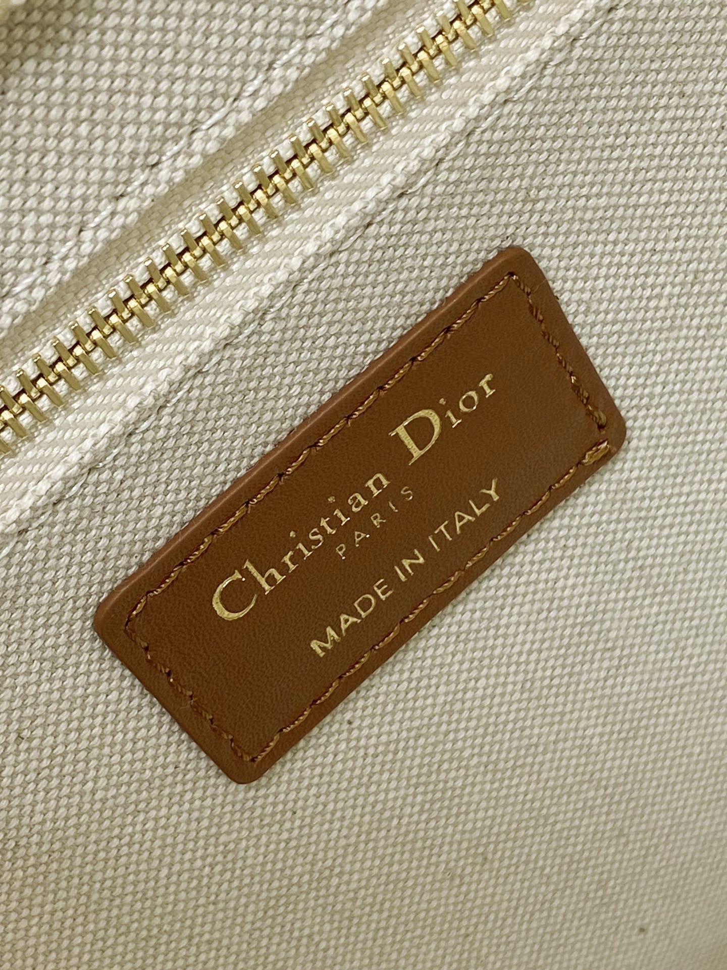 Book Tote Bag Beige Oblique Embroidered Raffia and Camel Calfskin