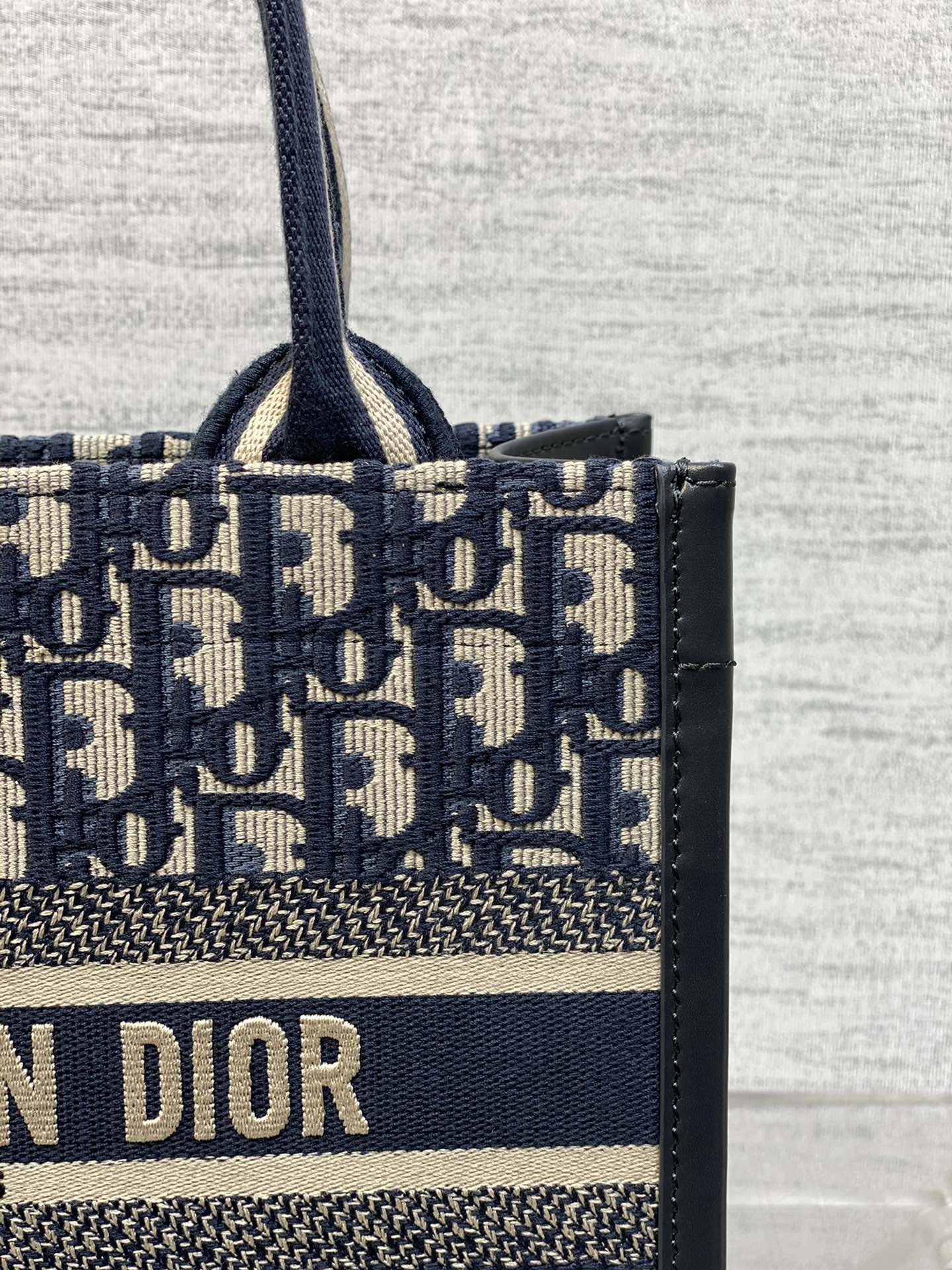 Book Tote Bag Blue Di0r Oblique Embroidery and Calfskin