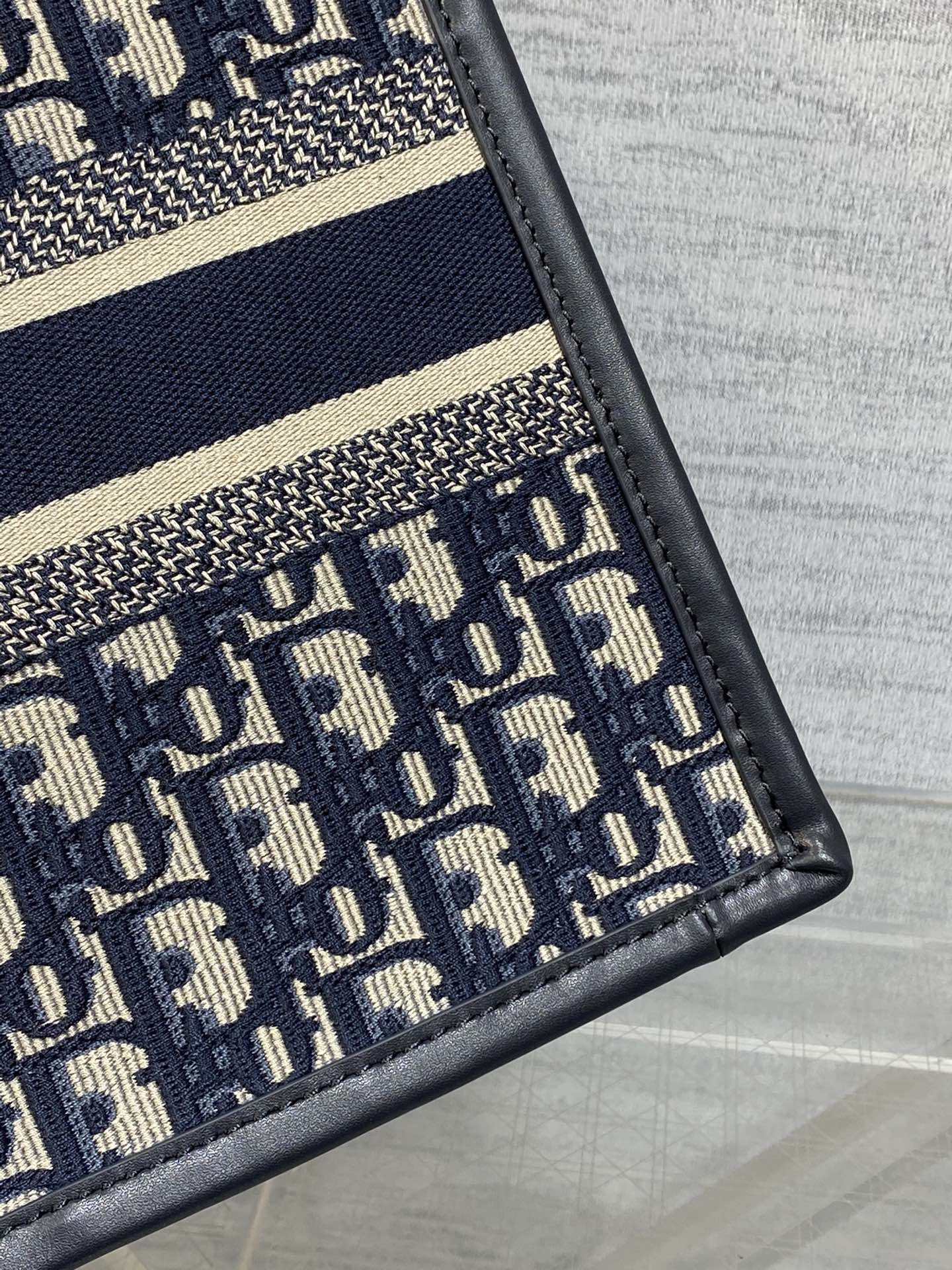 Book Tote Bag Blue Di0r Oblique Embroidery and Calfskin