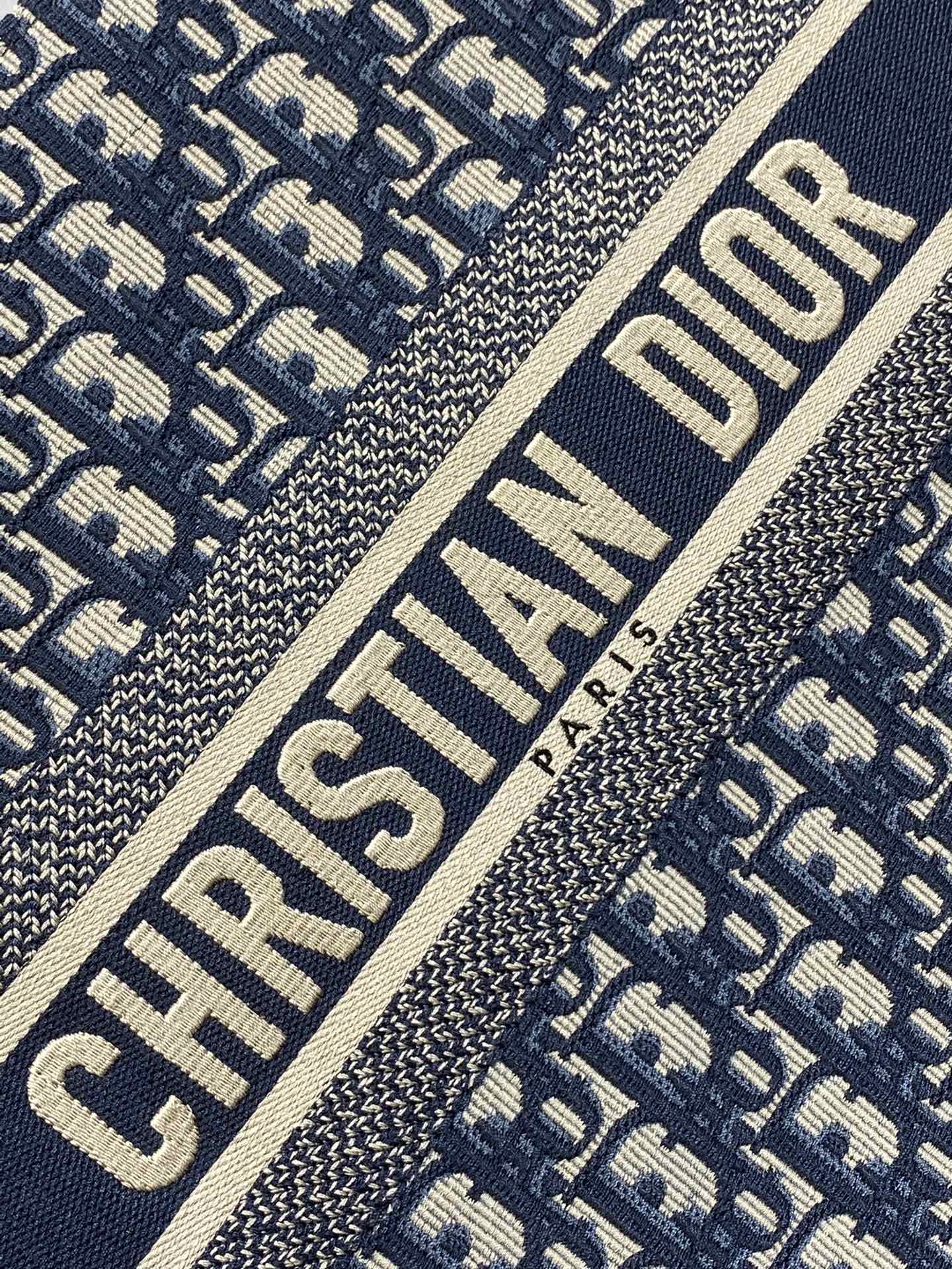 Book Tote Bag Blue Di0r Oblique Embroidery and Calfskin