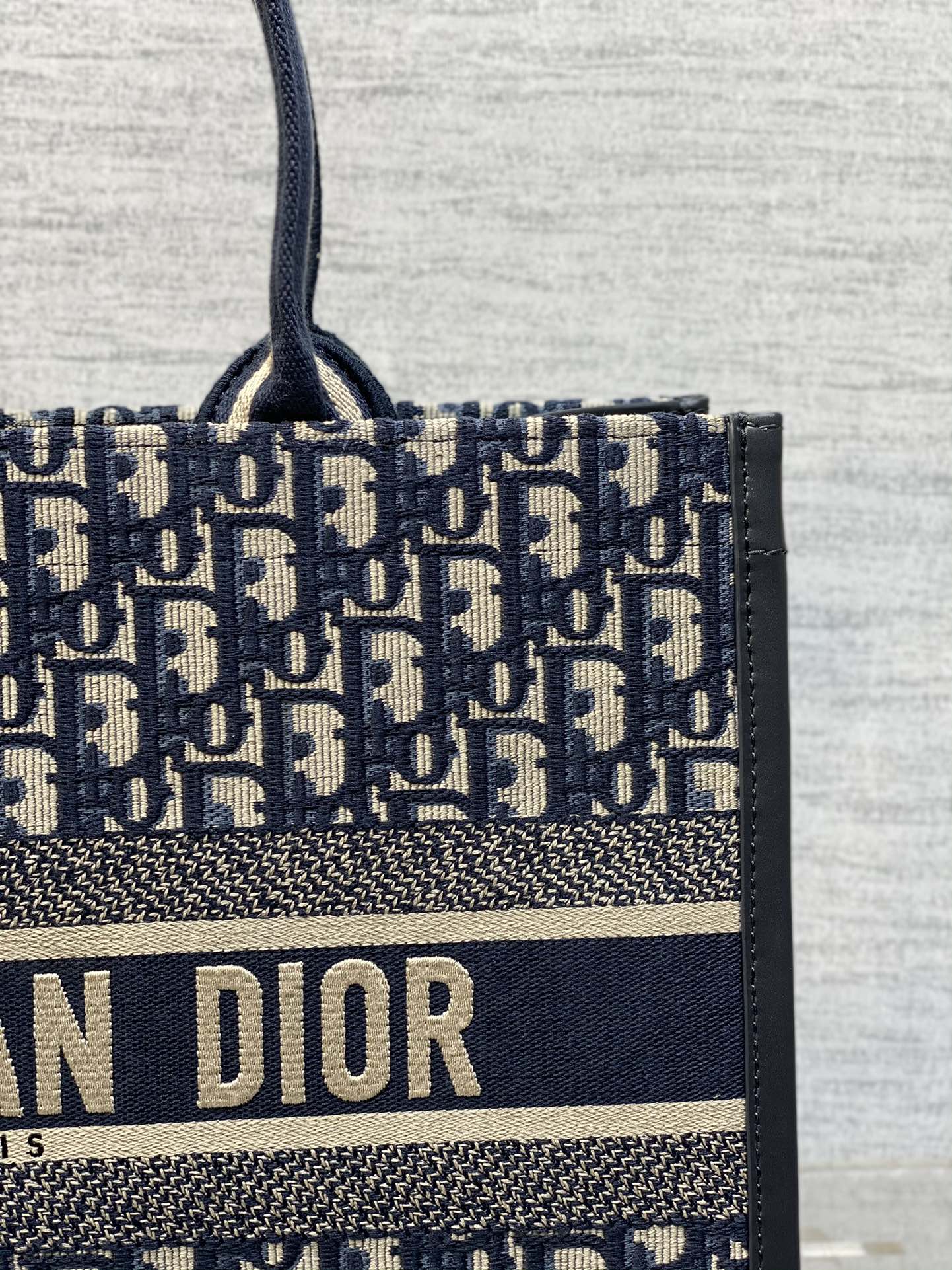 Book Tote Bag Blue Di0r Oblique Embroidery and Calfskin