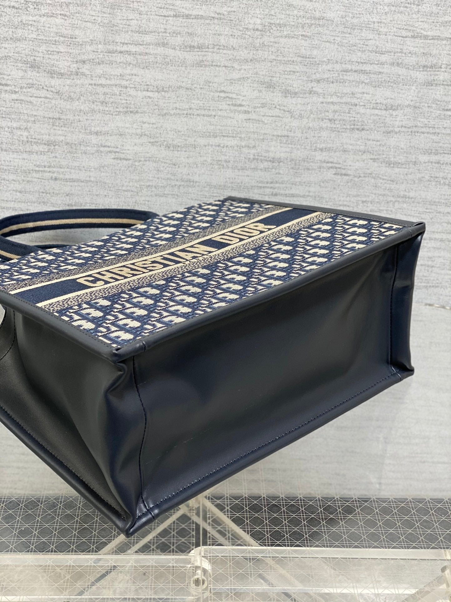 Book Tote Bag Blue Di0r Oblique Embroidery and Calfskin
