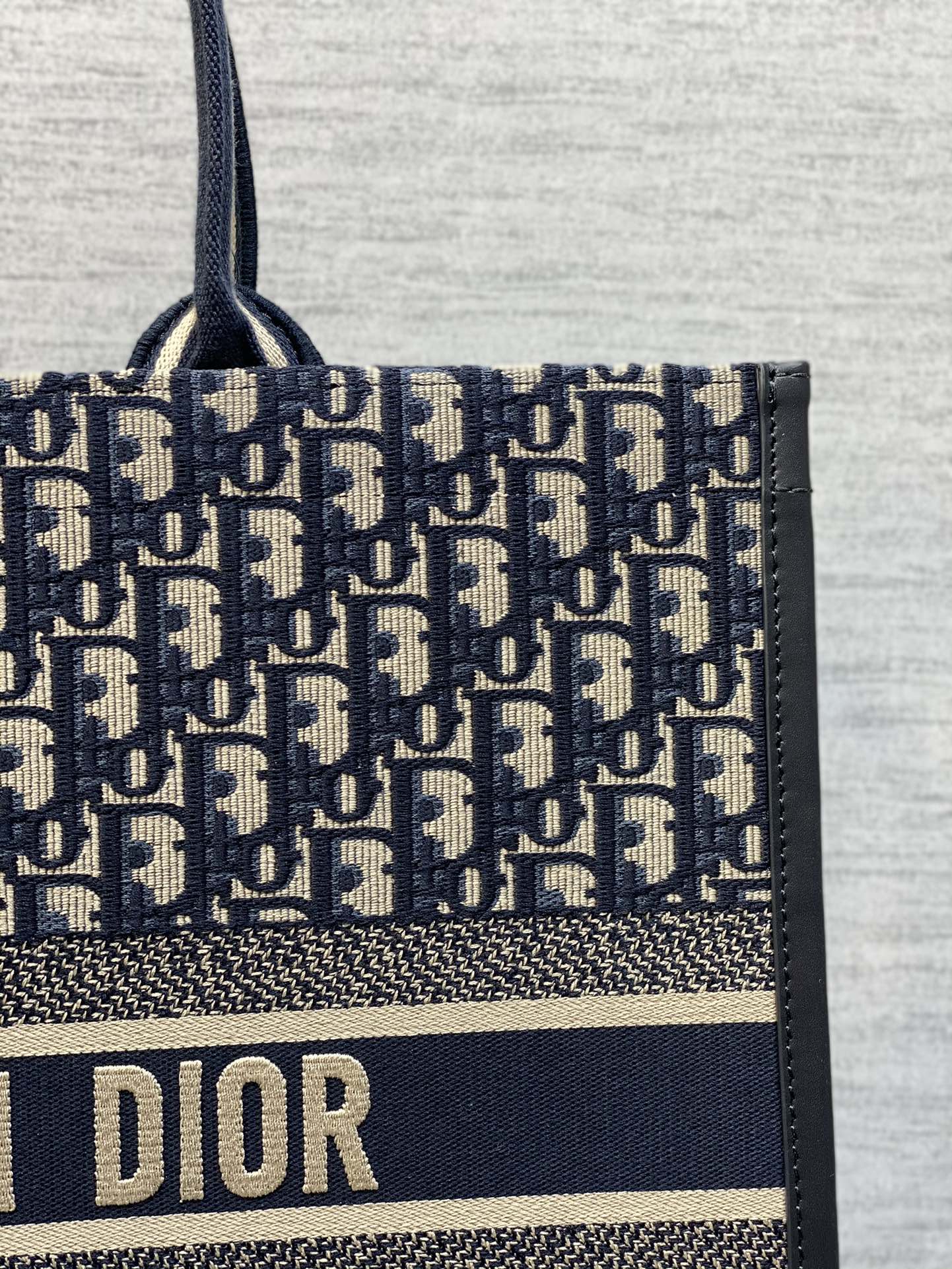 Book Tote Bag Blue Di0r Oblique Embroidery and Calfskin