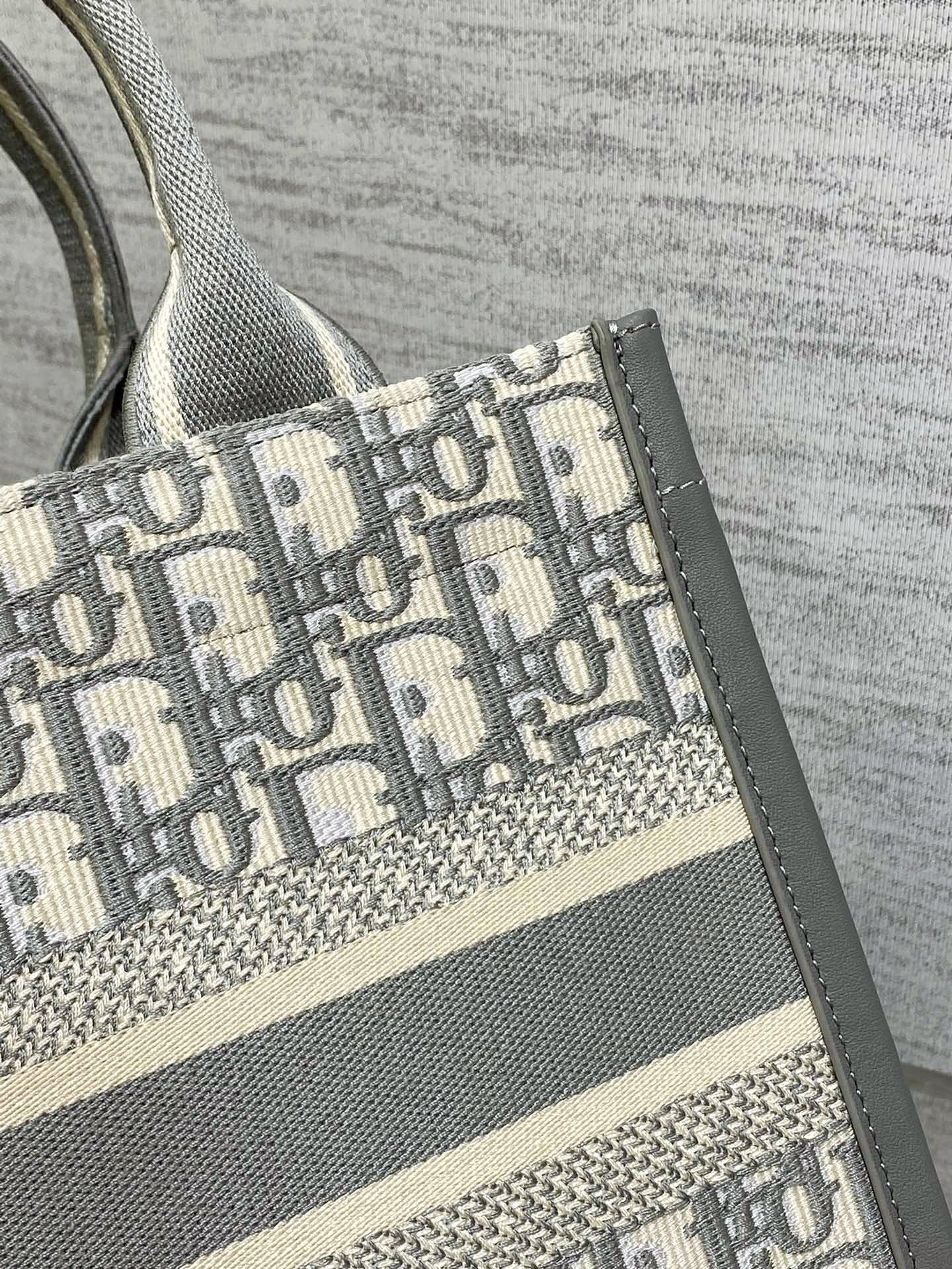 Medium Book Tote Gray Oblique Embroidery and Calfskin